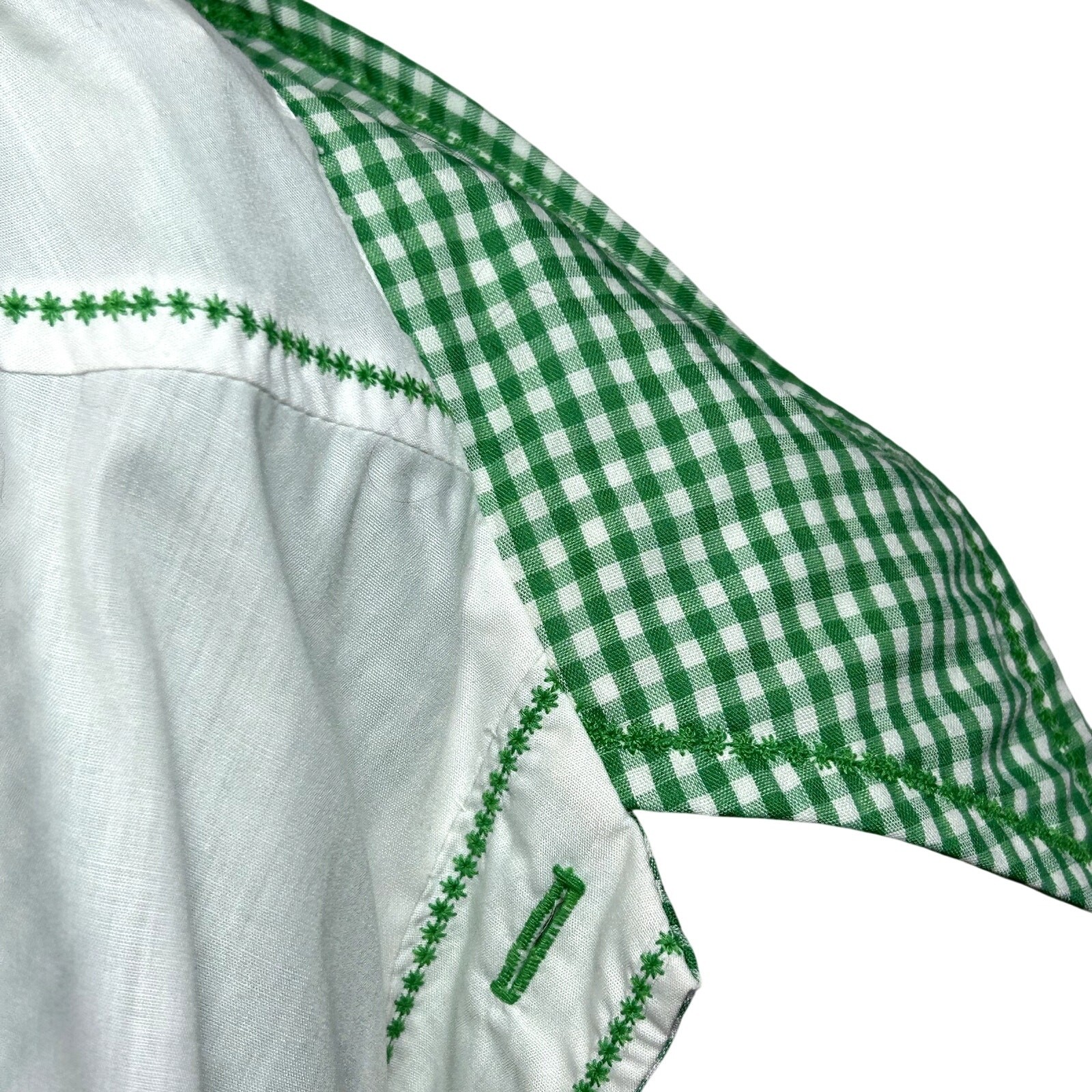 VTG 70s White Shamrock M Embroidery Gingham St. Patrick’s Day Top Twee Retro