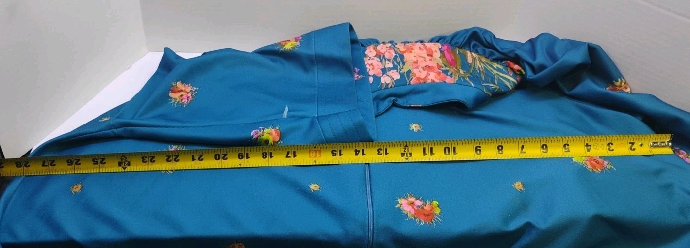 VTG Lady Lisanne Blue Floral Moo Moo Robe Housecoat 1/2 Zip Loungewear Sz M/ L