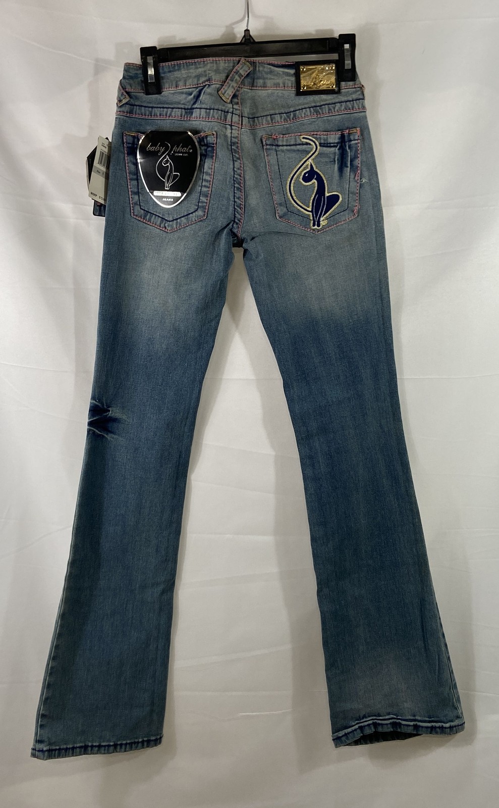 Baby Phat Women’s Vintage Y2K Blue Straight Leg Jeans Pink Stitch NWT Sz 1