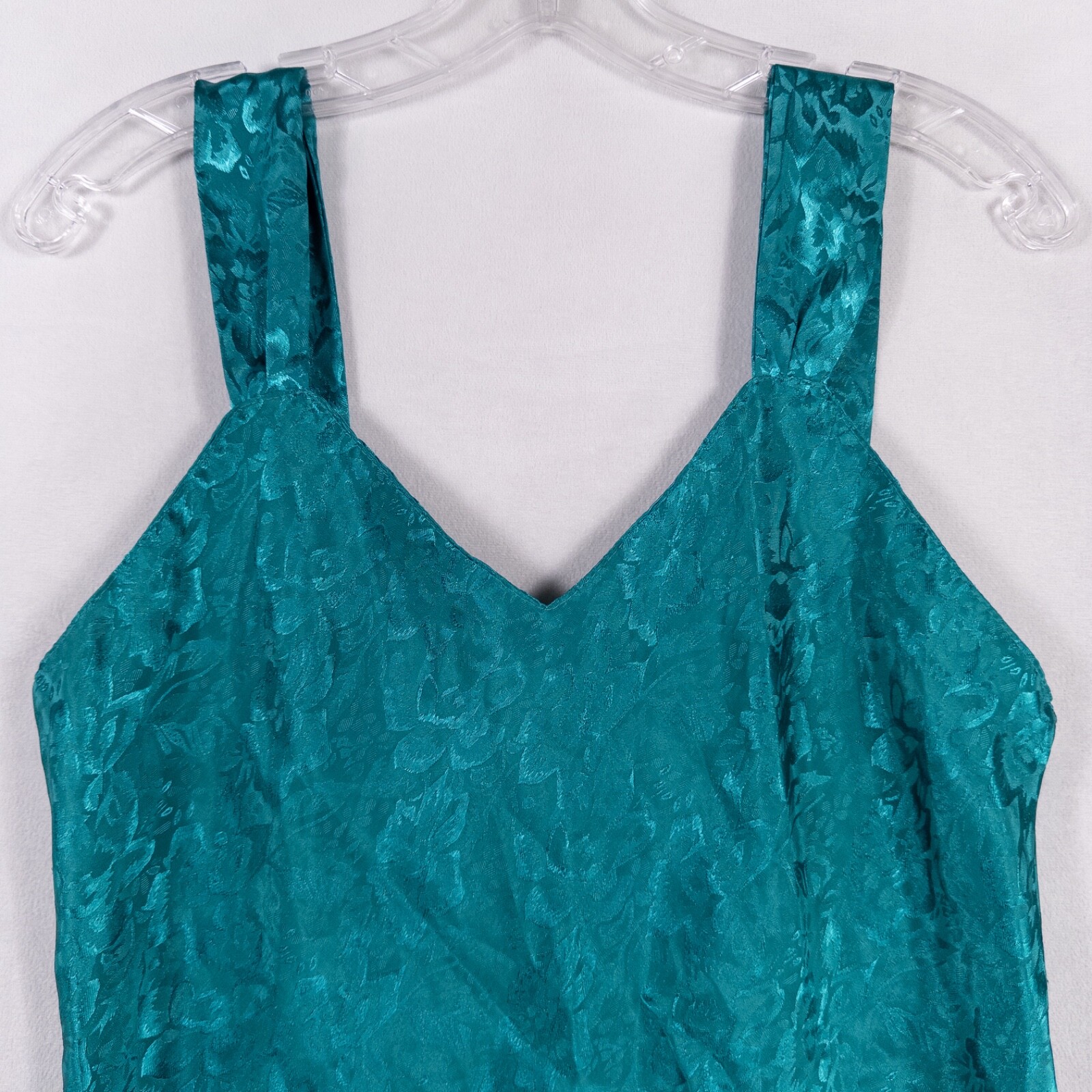 Vintage Circa 2000 Negligee Medium Teal Blue Floral Jacquard Slip Dress 90s Y2K