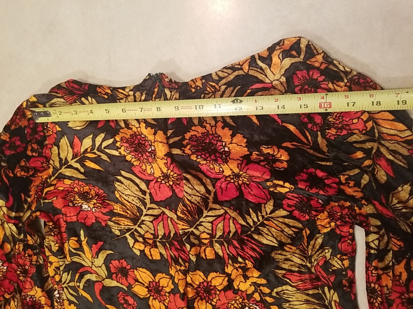 Vintage 1970s Handmade Mini Dress Orange Red Floral Design Zipper Closure Velvet