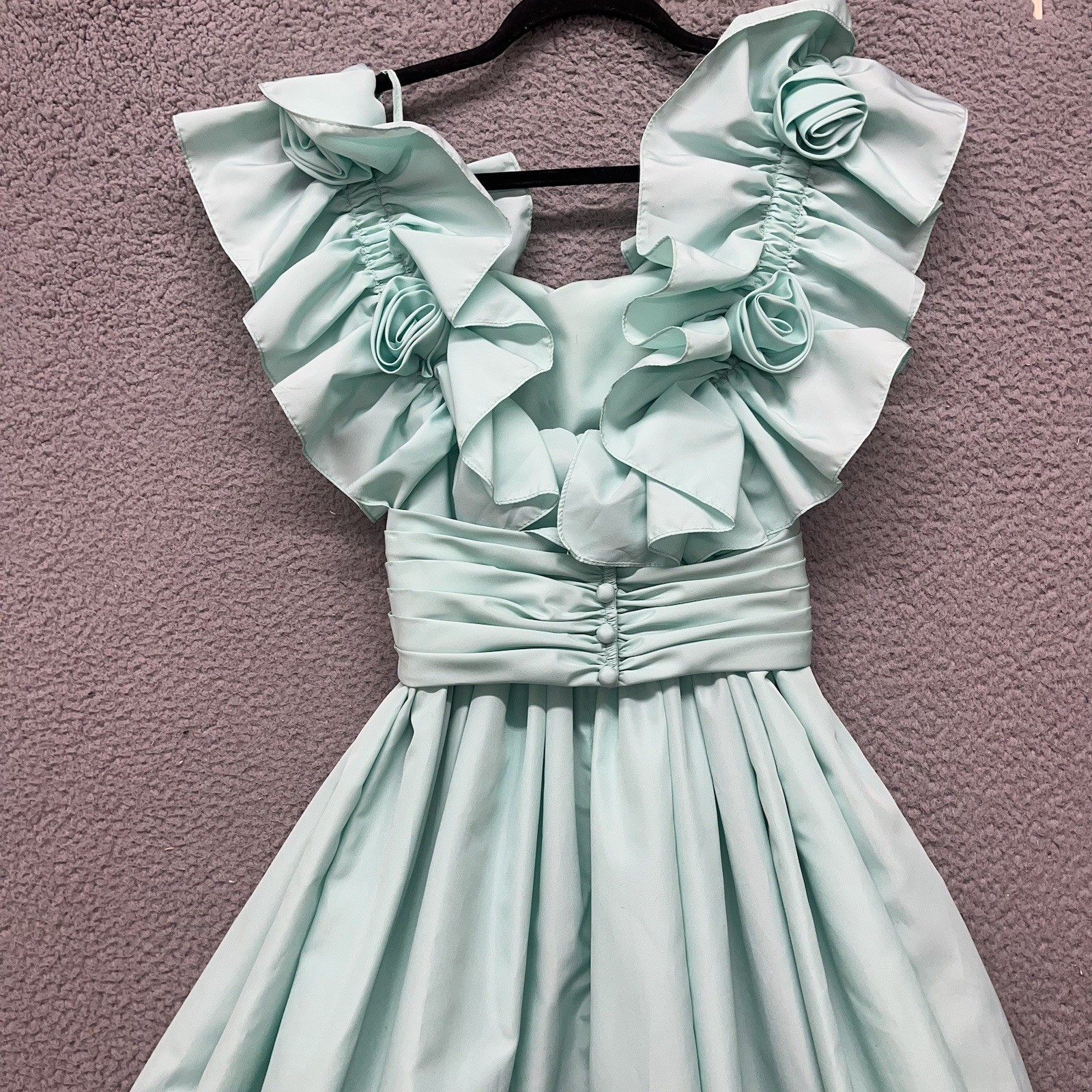 Lorrie Deb Dress Womens 3/4 Green Ruffle Floral Off The Shoulder True Vintage