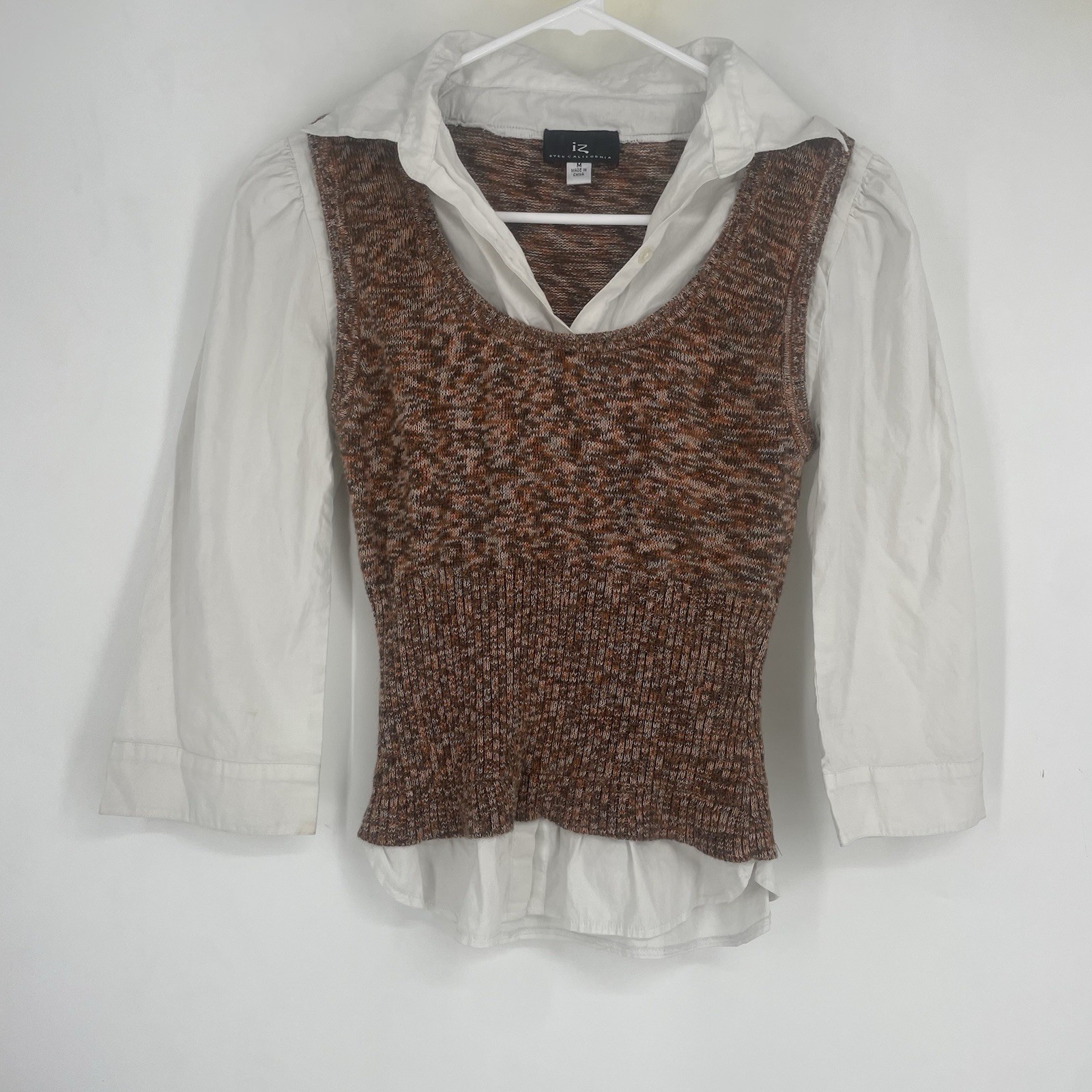 Vintage Y2K IZ Byer California Medium Knit Vest Shirt Layer Preppy Academia