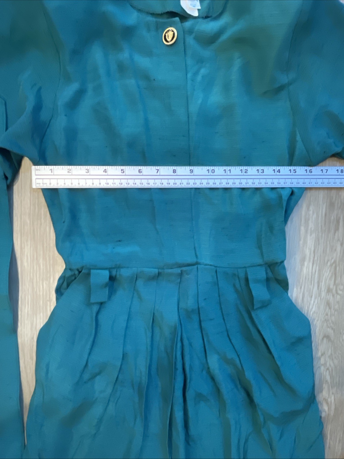 Vintage Perceptions Dress 9/10, S/M Teal Green Belted Midi USA Union Made Retro