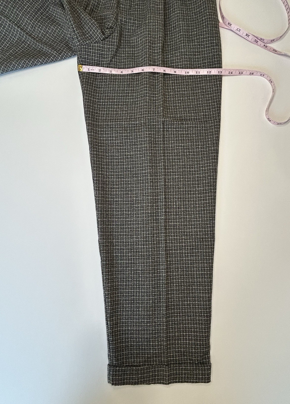 NOS VTG Grey Plaid Check High Waist Baggy Pleats Annie Hall Keaton Pants 28×28.5