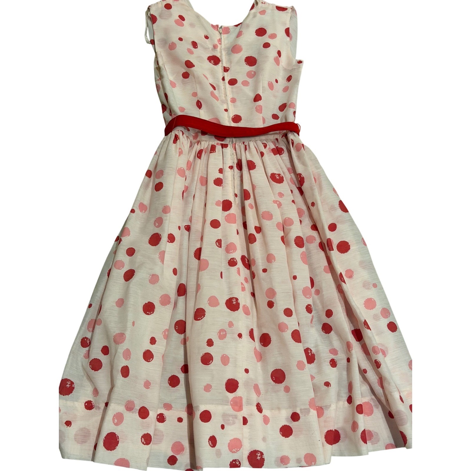 Vintage Kerrybrooke Sears Polka Dot Dress Pink Red Sleeveless Belted 50s 60s 6 8