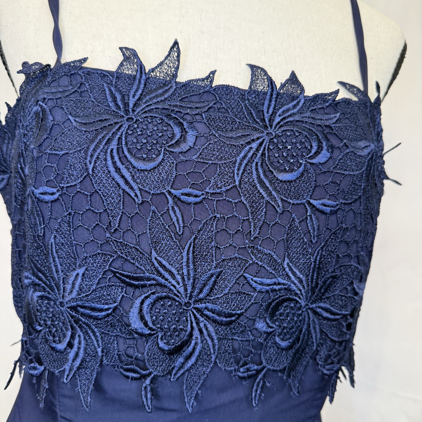 Vintage 1992 Custom Handmade Navy Blue Lace Cocktail Mini Dress Sheath 90s