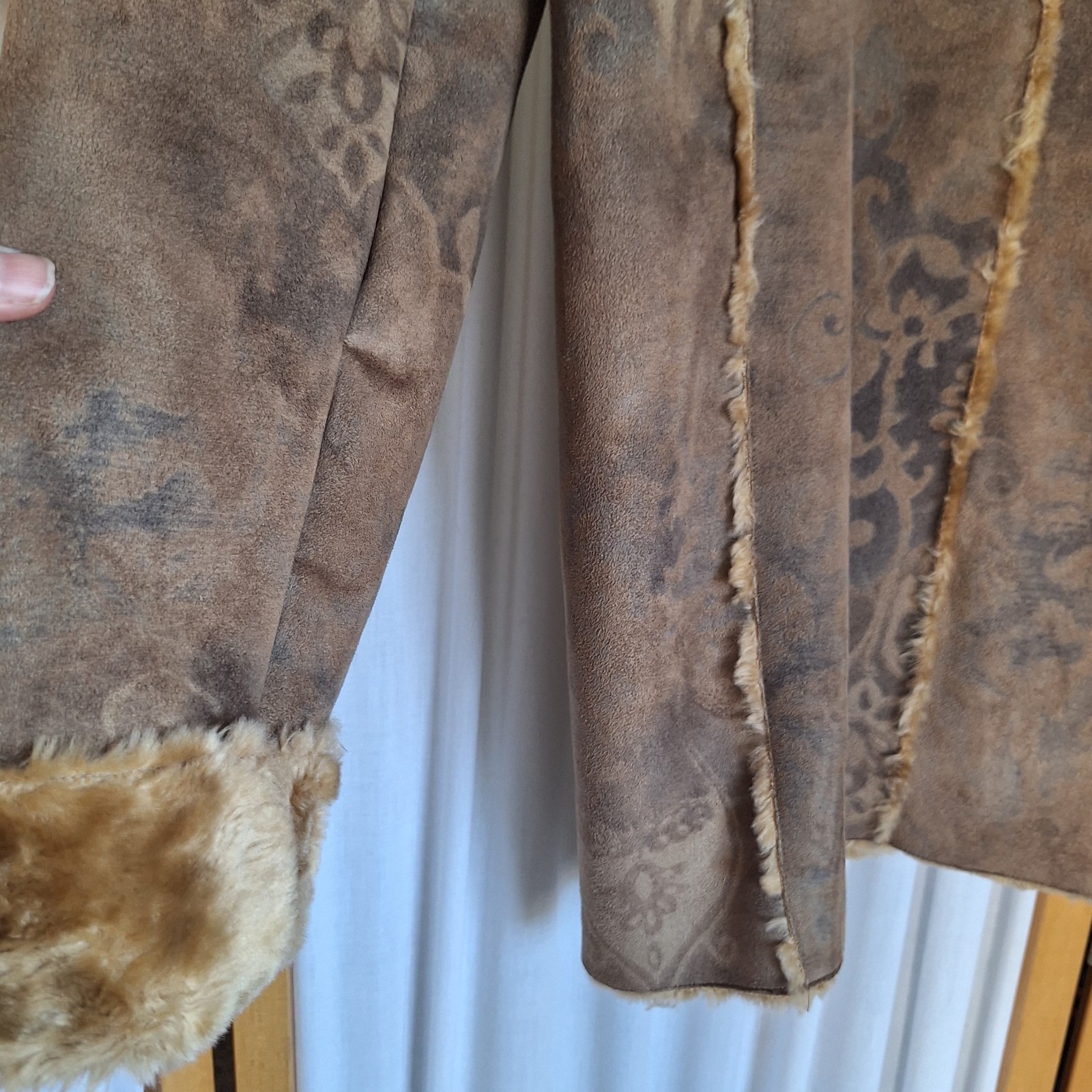 Vtg Chico’s Design Artisan Faux Suede Fur Shearling Coat Sz 1