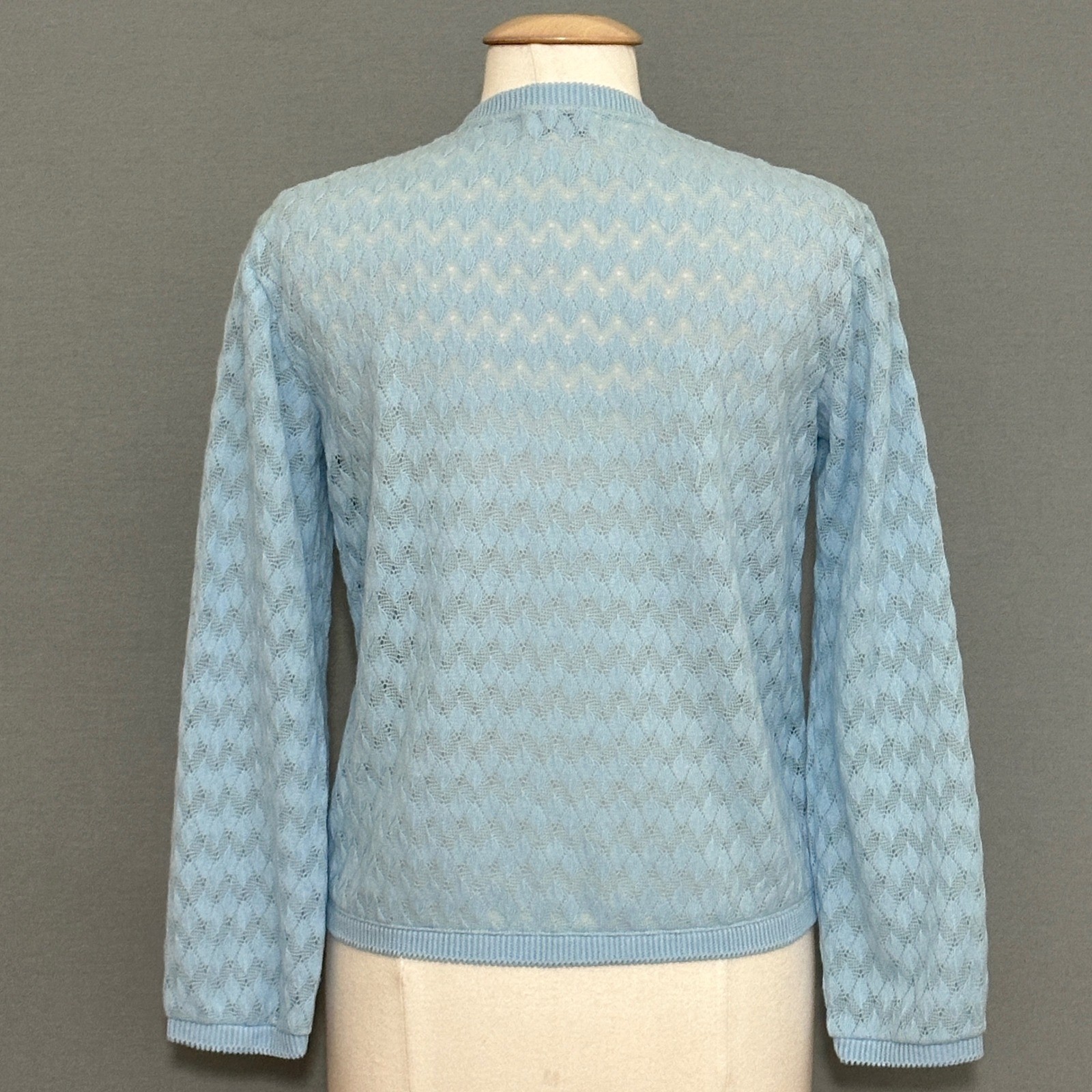 VTG Women Powder Blue Pointelle Knit Cardigan M Pastel Feminine Soft Girl Pastel