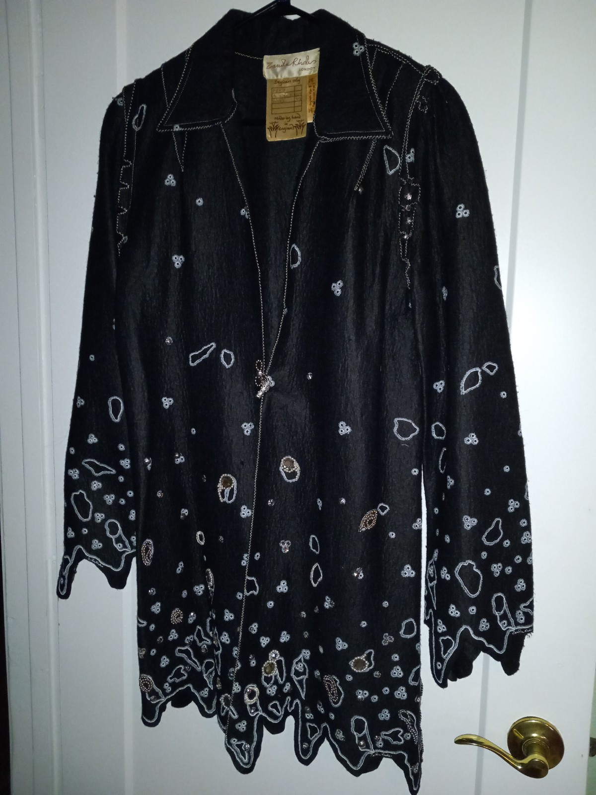 Vintage Zandra Rhodes Couture Black Felt Embellished Jacket Handmade England M