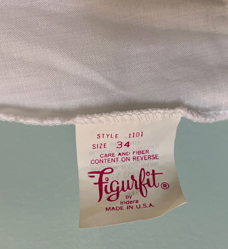 VTG Figurfit by Indera Size 34 White Poly/Cotton W/ Lace Full Slip Babydoll
