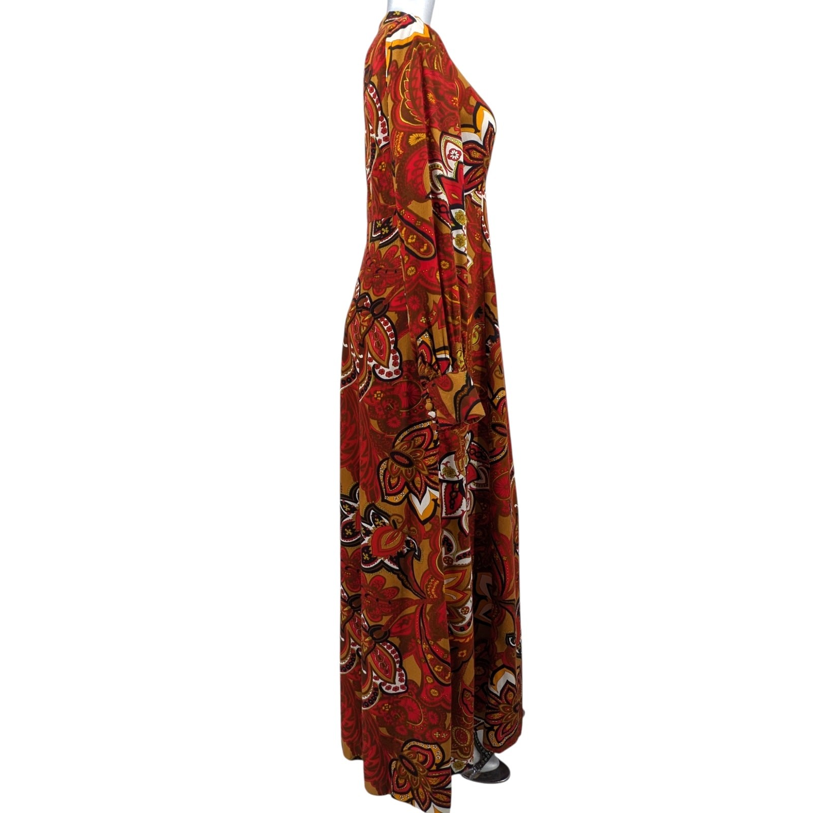 Vintage 1970s Handmade Psychedelic HAWAIIAN MAXI DRESS Empire Waist Long Sleeves