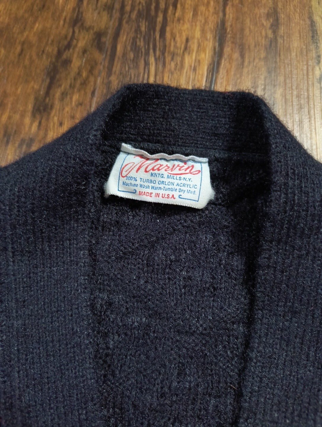 Vintage Marvin Turbo Orlon Acrylic Black Button Up Sweater Vest With Pockets USA
