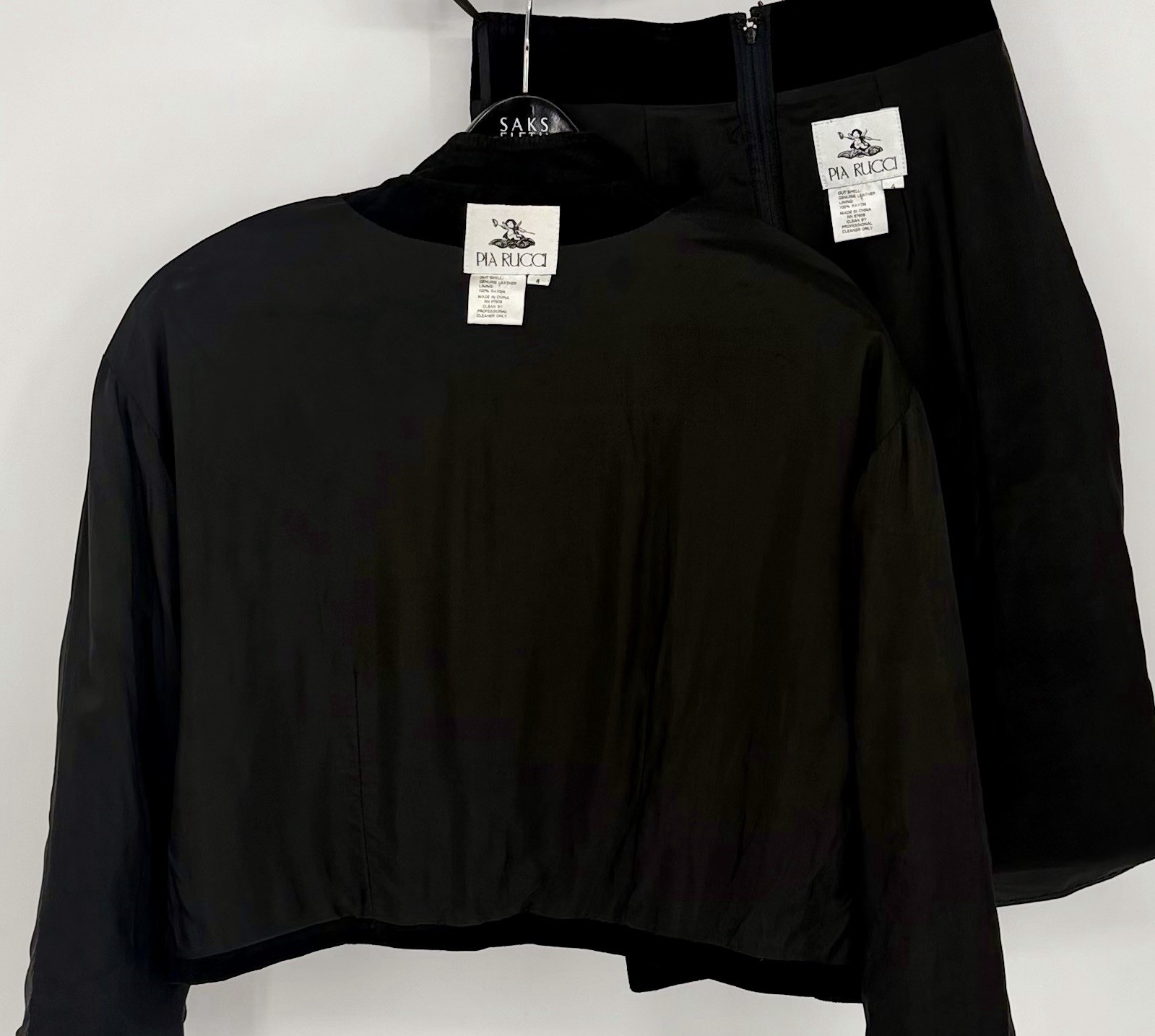 VTG PIA RUCCI Black Suede Embroidered , Beaded Jacket/skirt Set Sz 4 Excellent