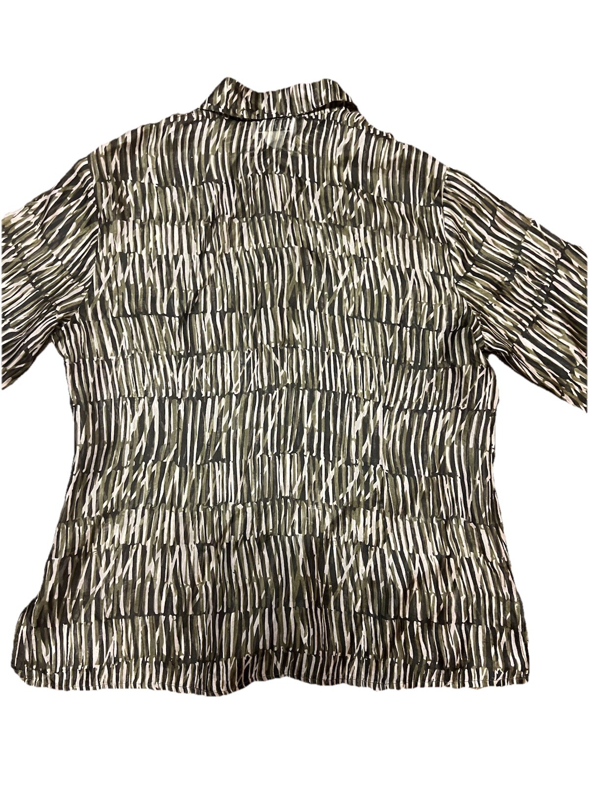 VINTAGE BOBBIE BEE OLIVE GREEN MULTI PRINT LONG SLEEVE 100% SILK BLOUSE SZ 6p