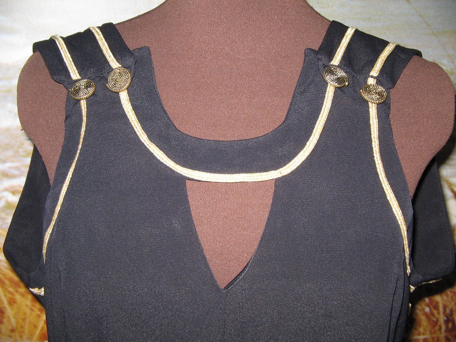 VINTAGE BLACK JUMPSUIT NAUTICAL GOLD BRAID & BUTTONS SZ 4 MISS ASHLEE SEXY