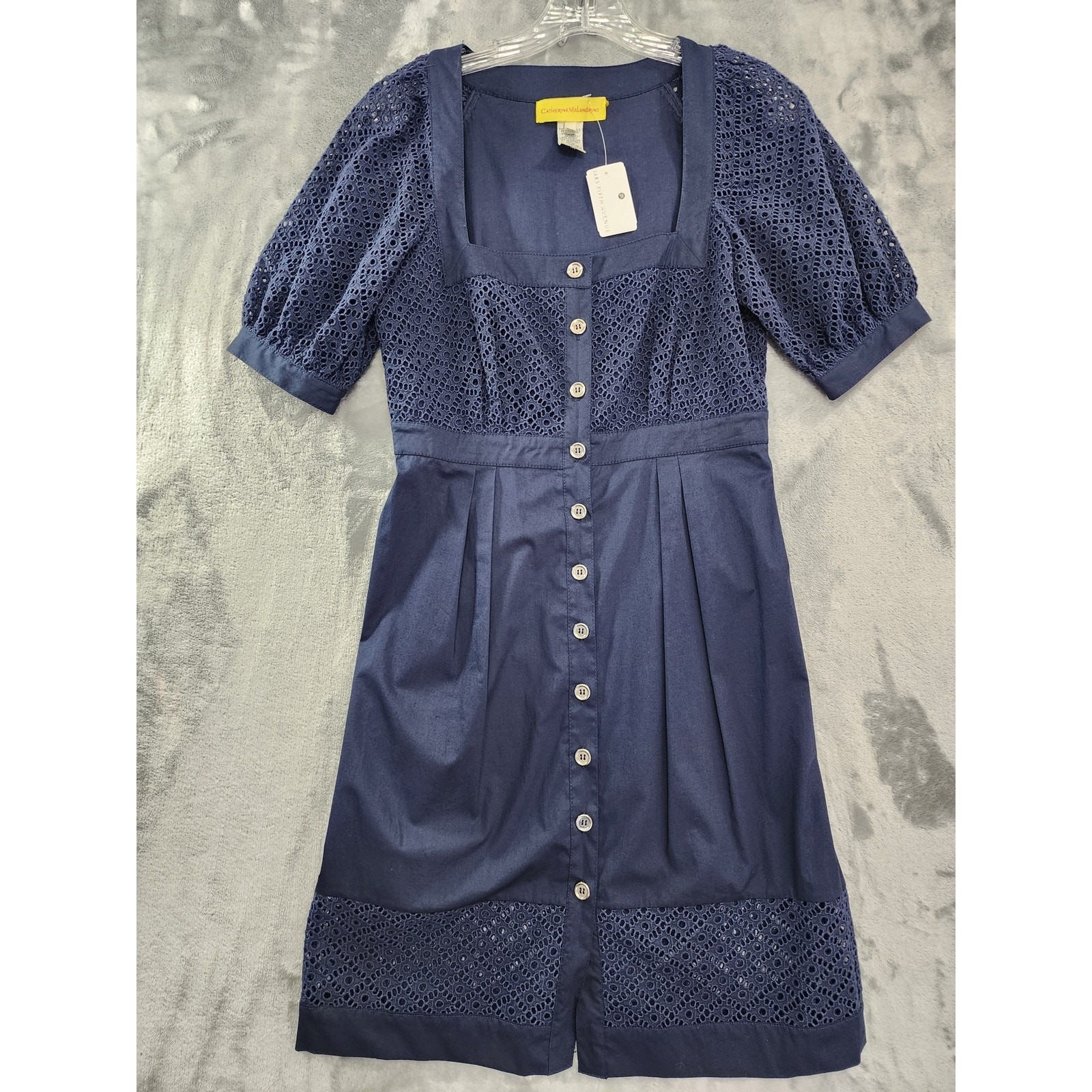 NEW Vintage Catherine Malandrino Dress Womens 6 Blue Square Neck Puff Sleeve