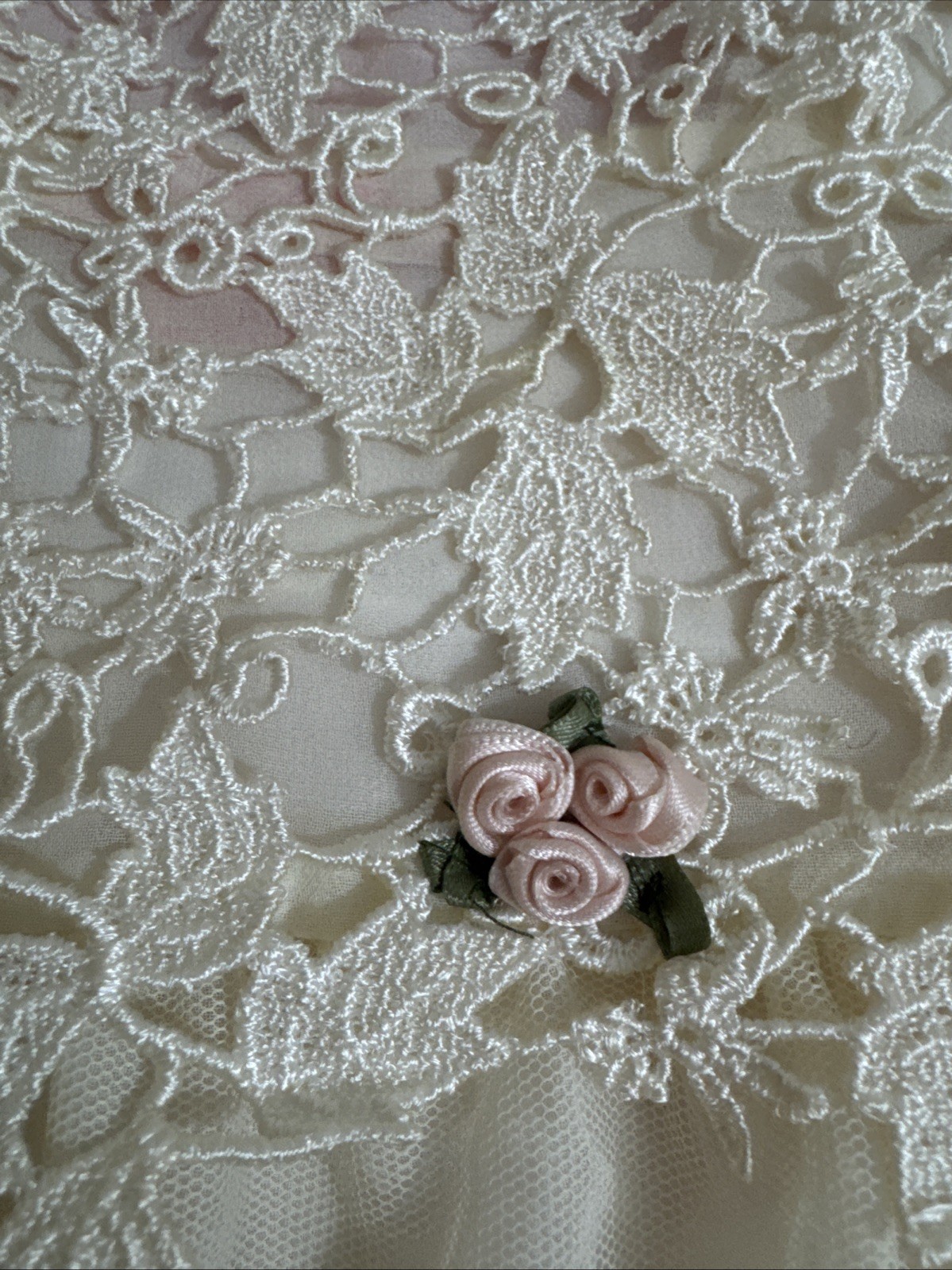 Vintage Y2K Camisole F Cera Hilrsoz Ivory Sheer Lace Chiffon Women Small Petite