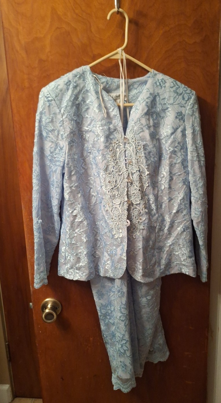 Jody Scott York Blue Brocade Two Piece Suit Mother Of The Bride Or Groom Sz 8 P