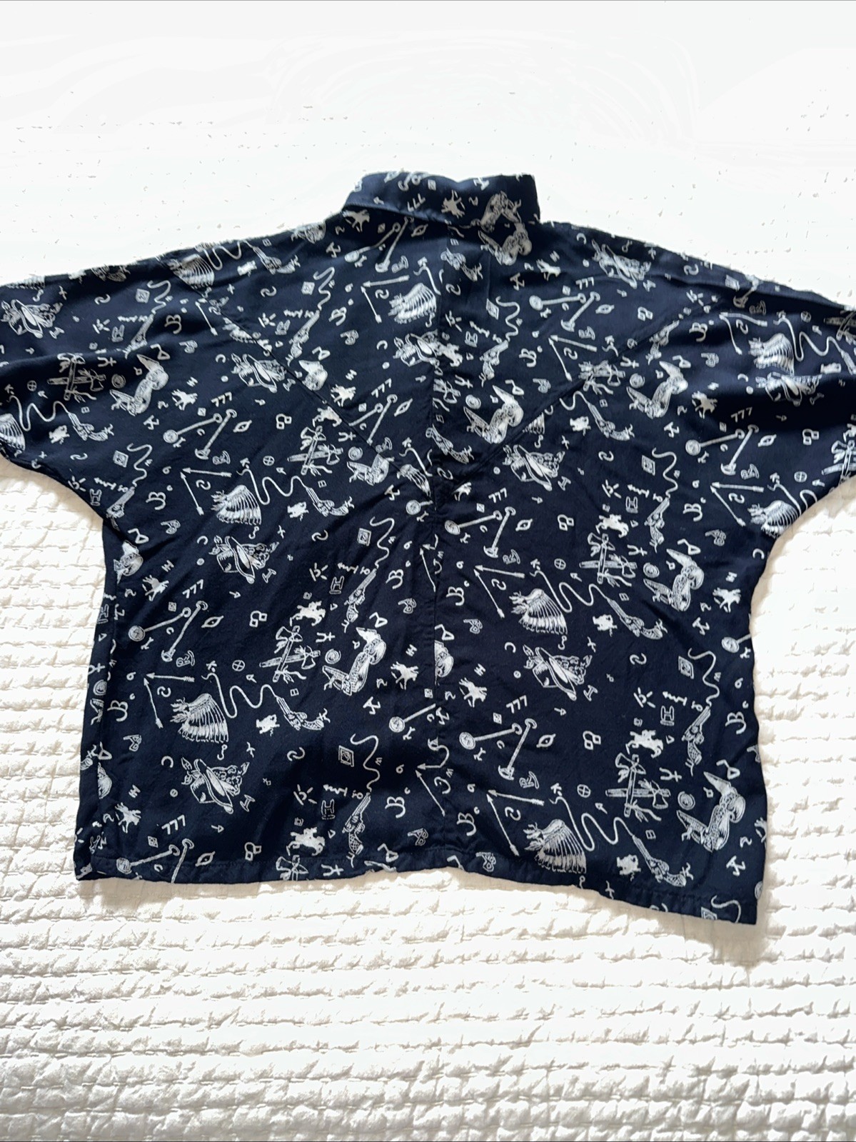 Vintage 90s New Options Lucky 777 Arrow Abstract Rayon Womens Button Up Blouse L