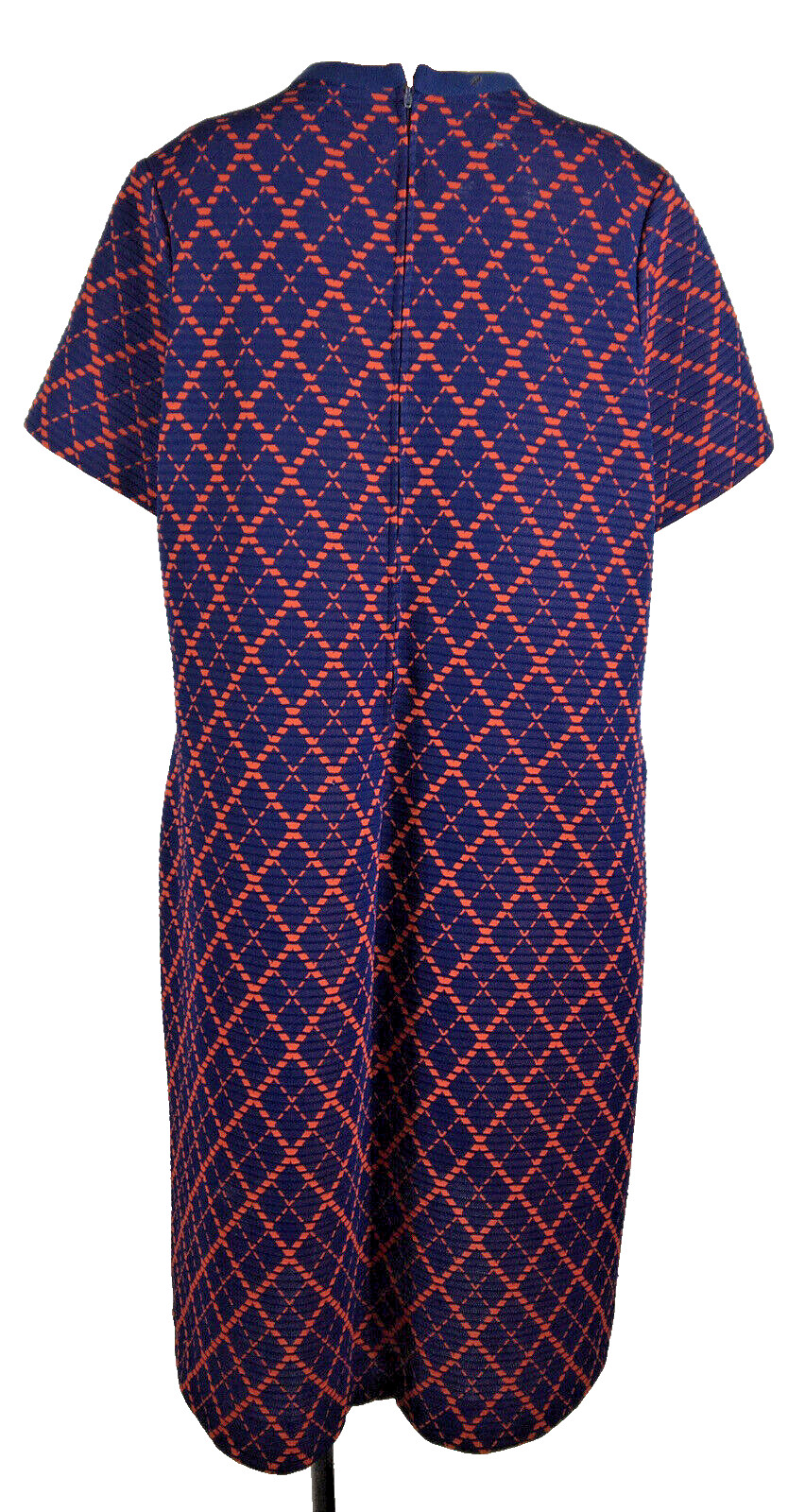 Vintage 60s 70s Meera Brooke Shift Rayon Dress Blue Red Textured Mod GOGO L/XL