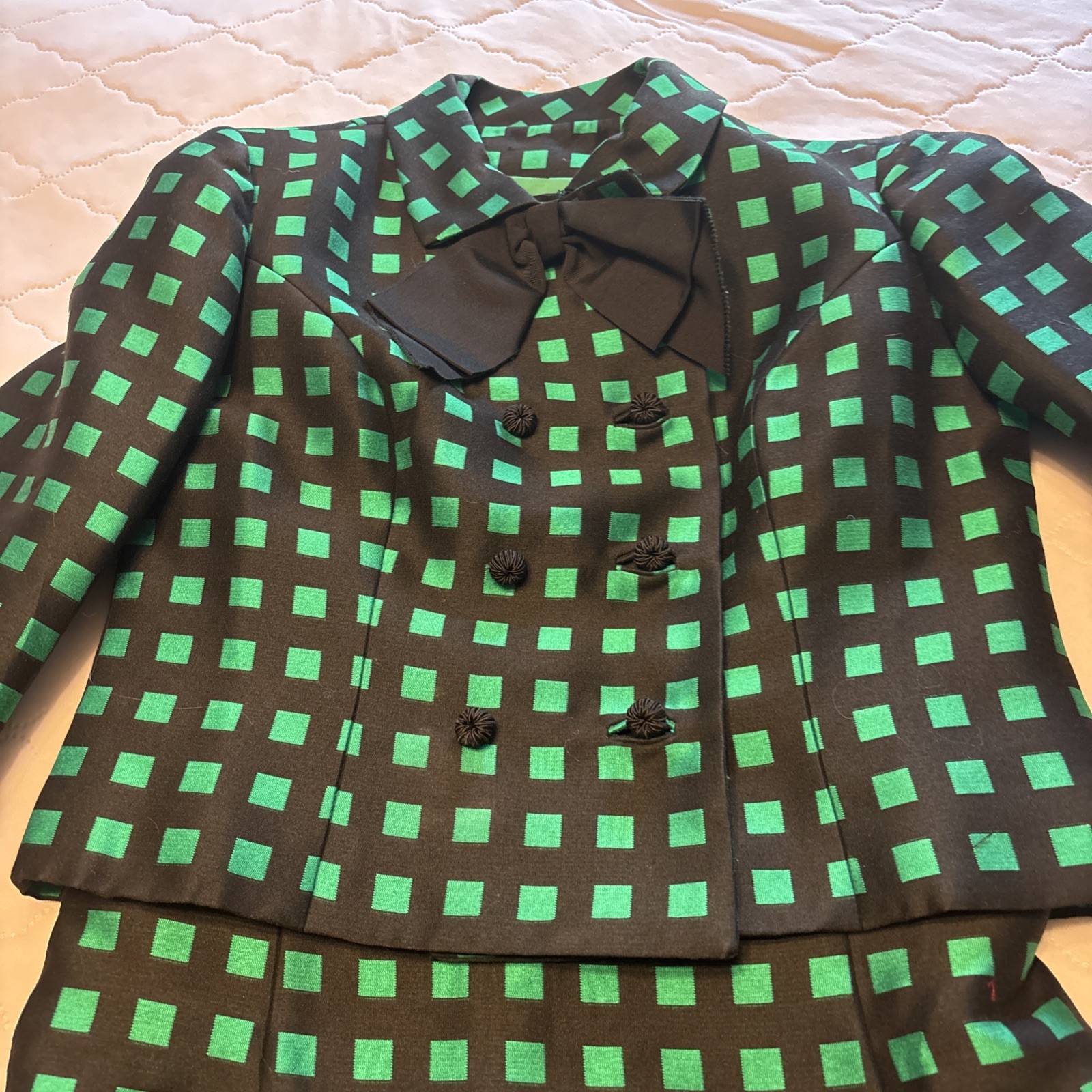 VTG 1960s/1970s Dress W/Jacket Custom Made green/black checked Med. NICE