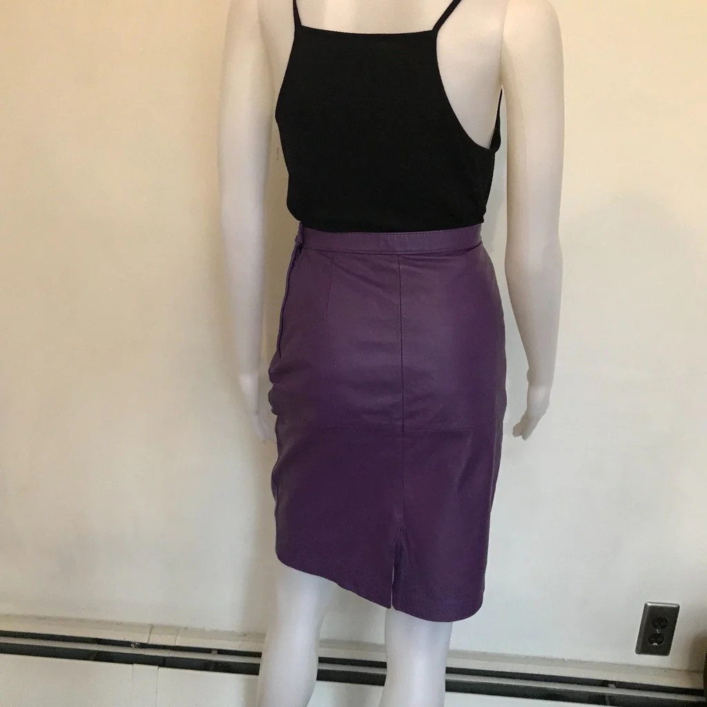 Vintage 80s Purple Leather Pencil Skirt Women’s XS Rocker