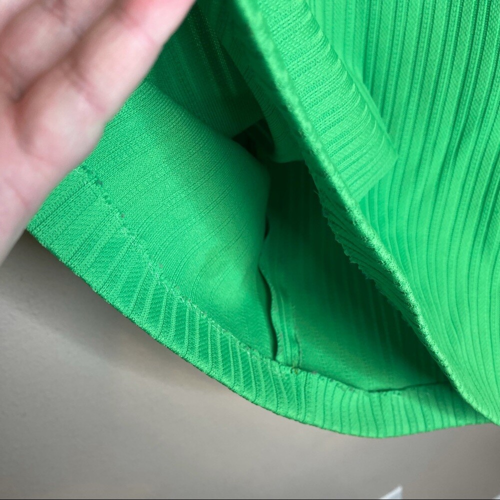 Vintage 1970’s Retro Bright Green Ribbed Knit Sleeveless Top