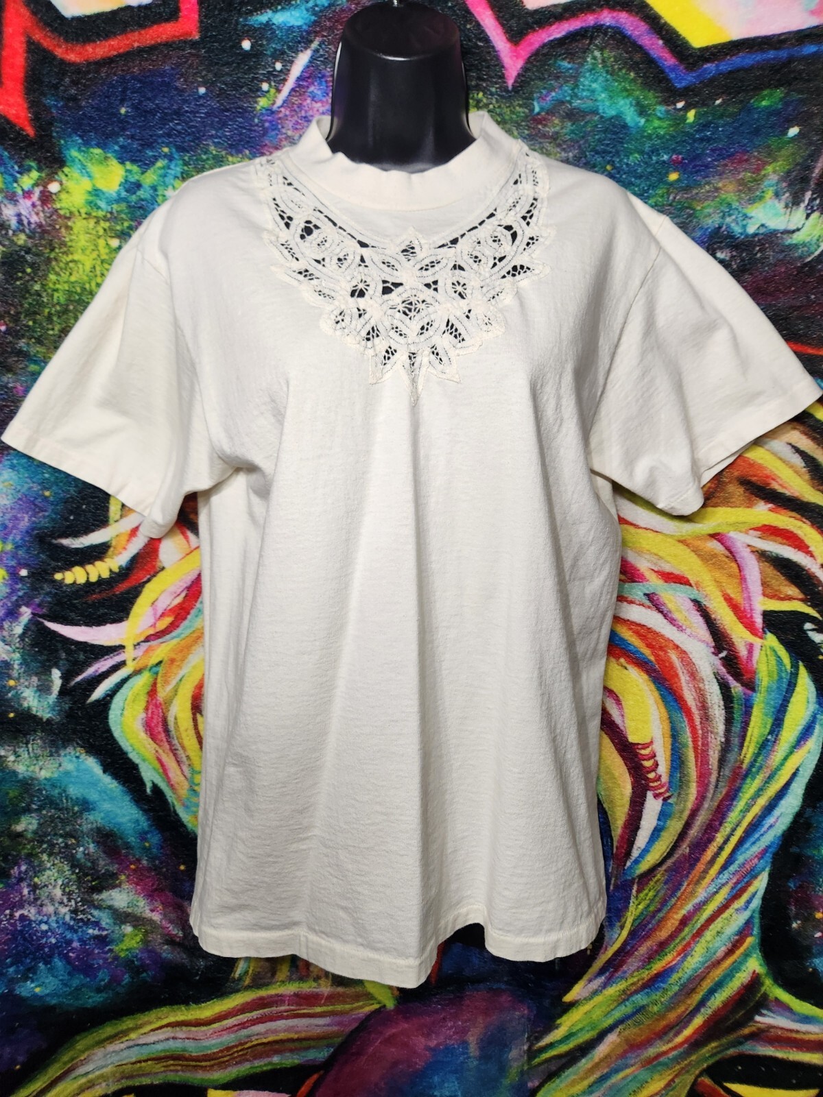 Oneita Power-T – Beige | Embroidered Single Stitch Shirt Women’s Size M USA Made
