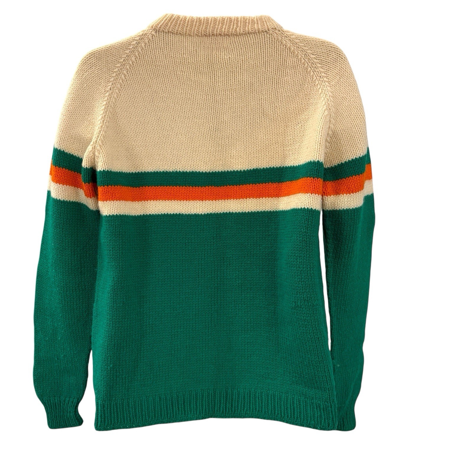 Hand Knit Pullover Sweater Jumper Handmade Bold Stripe Green Size M VTG 90’s Y2K