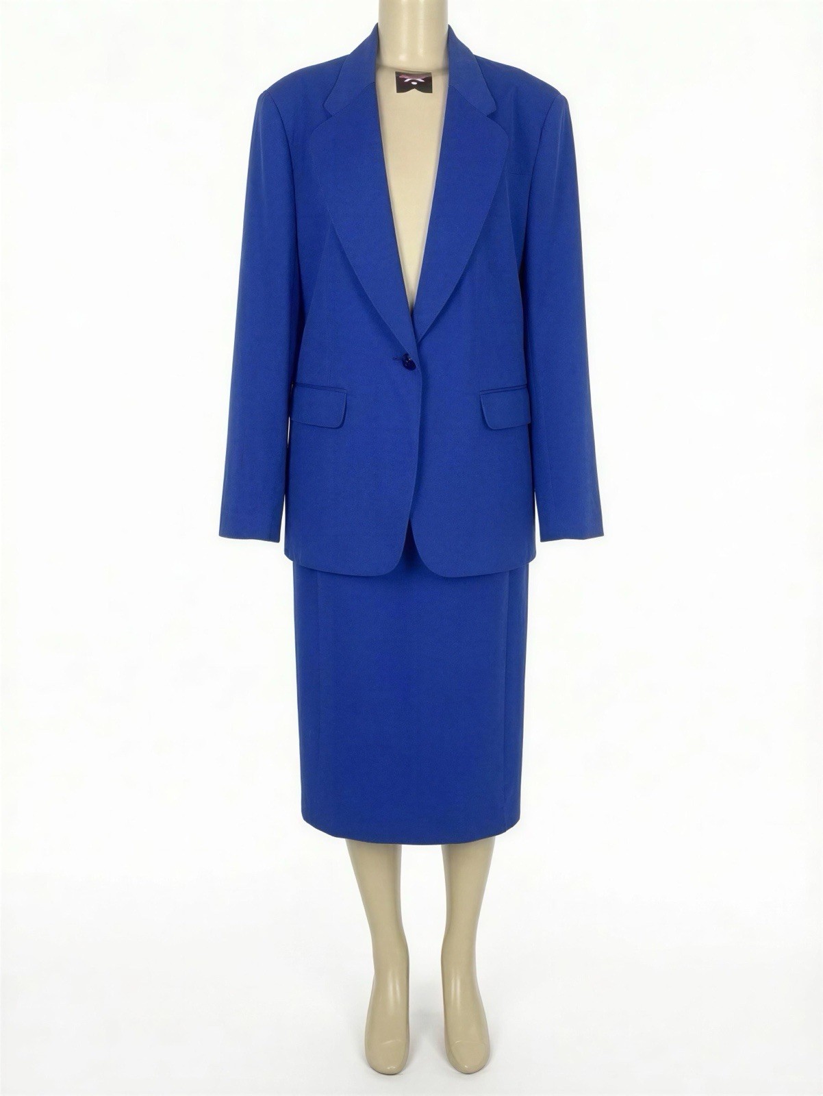 VINTAGE KORET BLUE WASHABLE WOOL SKIRT SUIT SZ 16