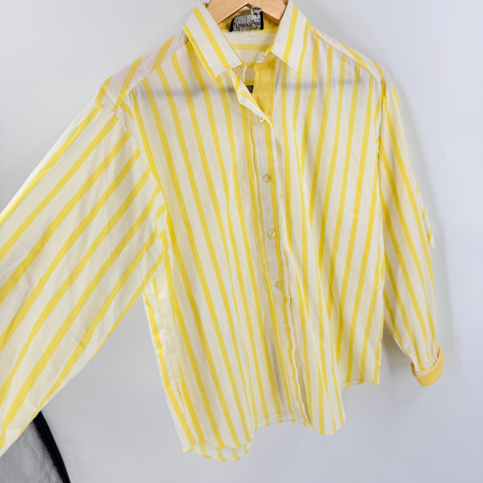 Vintage Hunters Glen Striped Button Down Shirt Yellow White USA Top Size 14