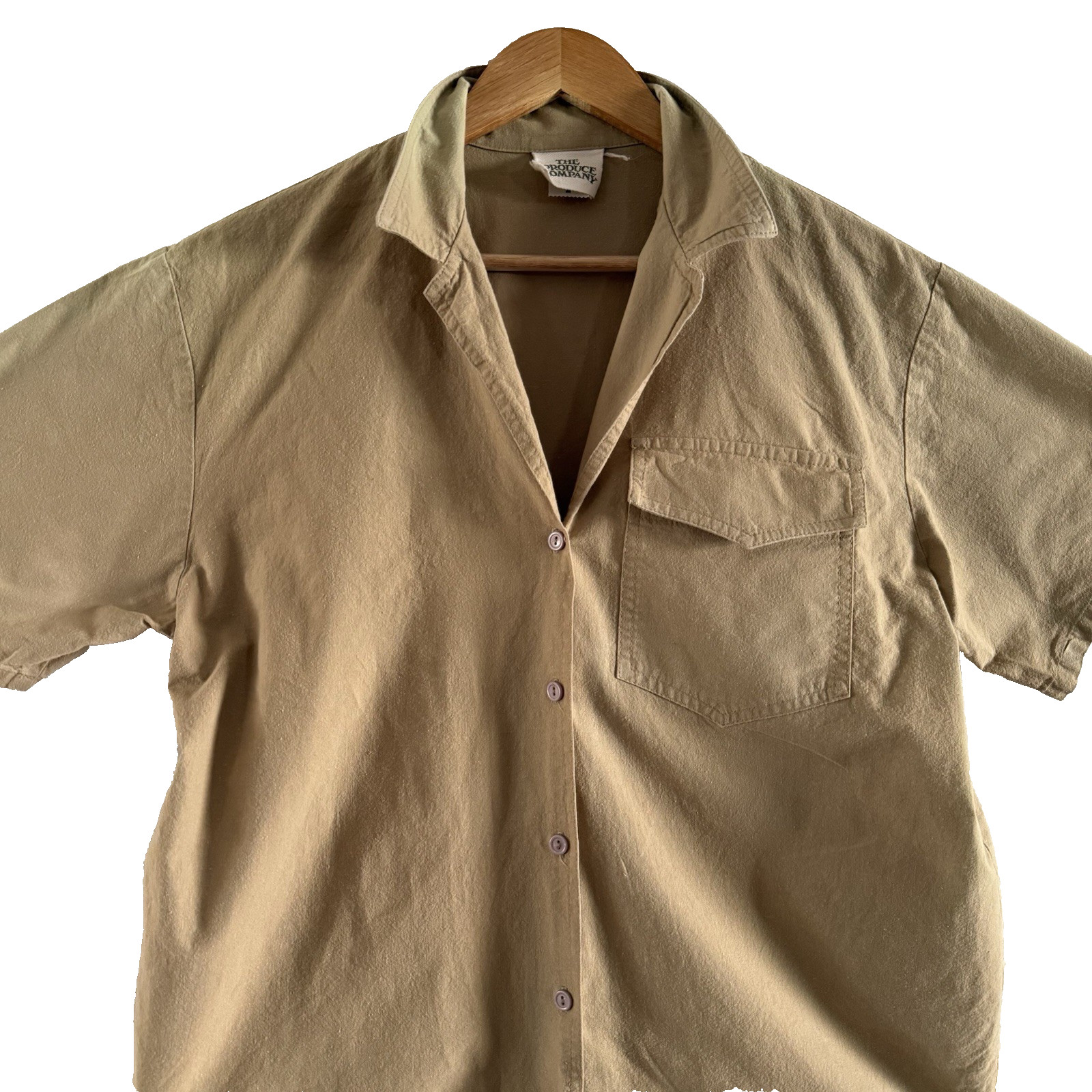 Vintage 1990’s Produce Co. USA All Cotton Brown/Olive Buttoned S/S Shirt, Medium