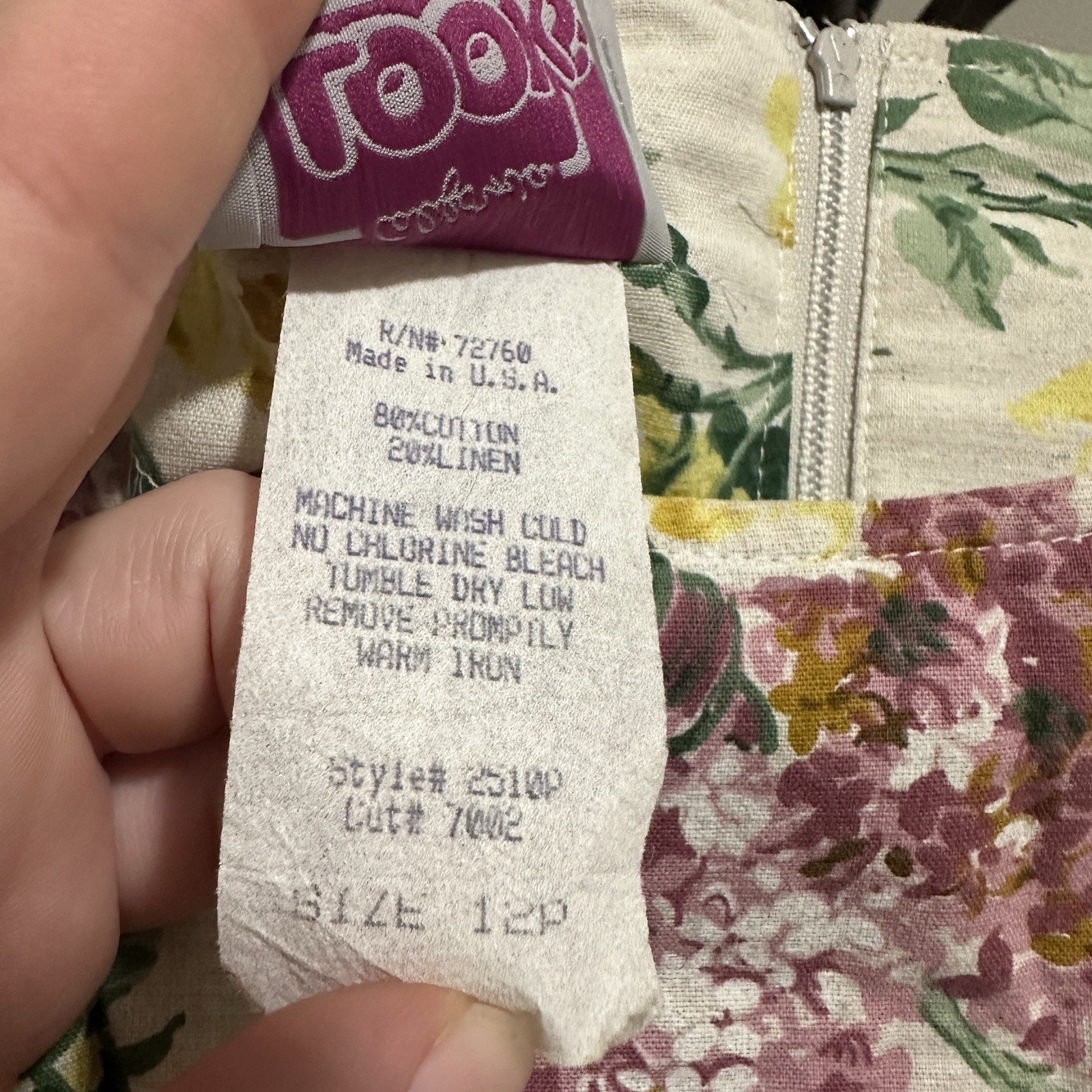 Vtg 80s California Looks Floral Midi Dress Cotton Linen Belted Made in USA 12P