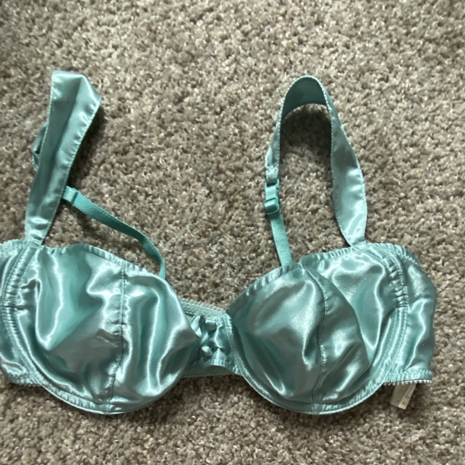 Vintage Victoria Secret Satin teal Bra 34C Polyester Nylon