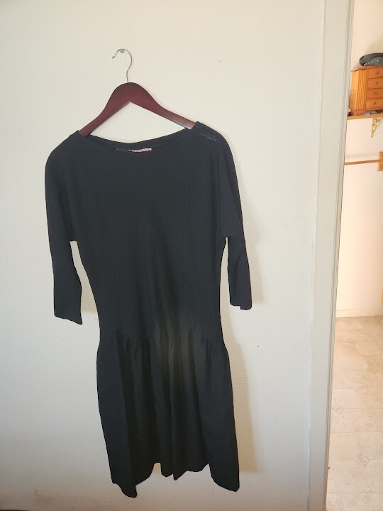 1980s Black Giorgio Sant’Angelo Midi Dress Size 8 Vintage Classic MCM