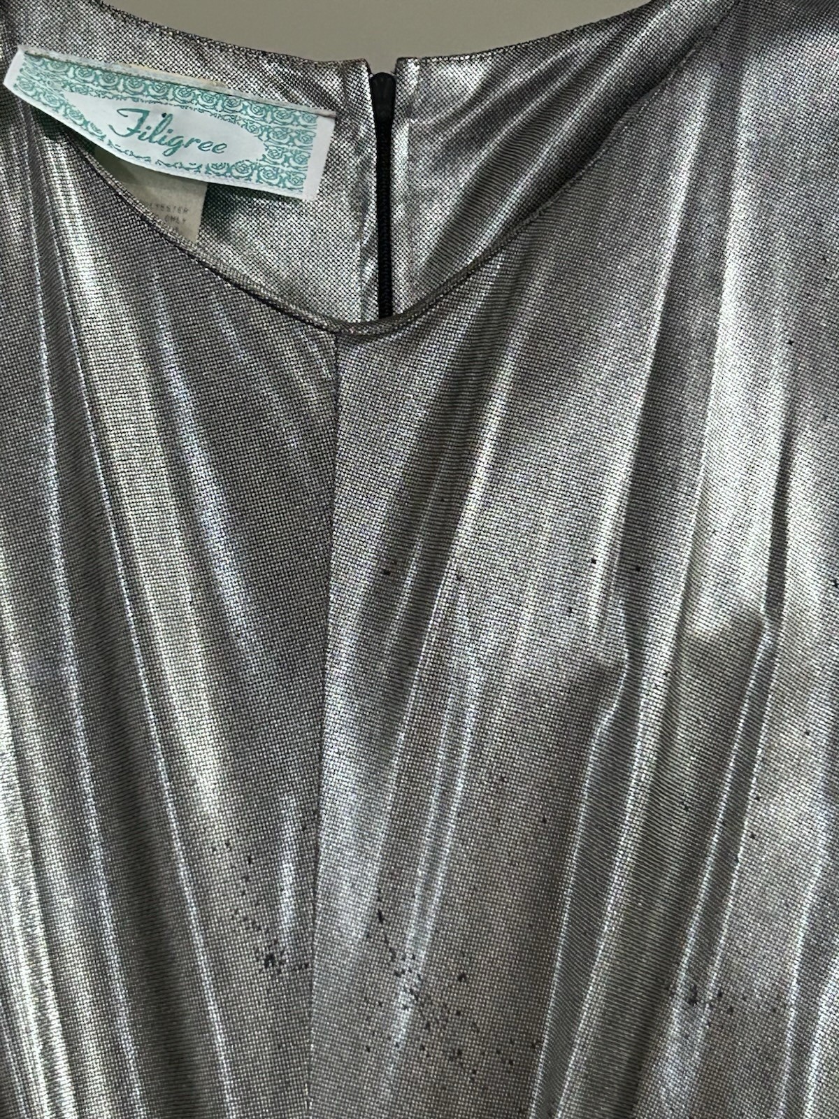 Vtg 80s Filigree Metallic Silver Jumpsuit NWT Disco Sequin Drape Harem Pant L 12