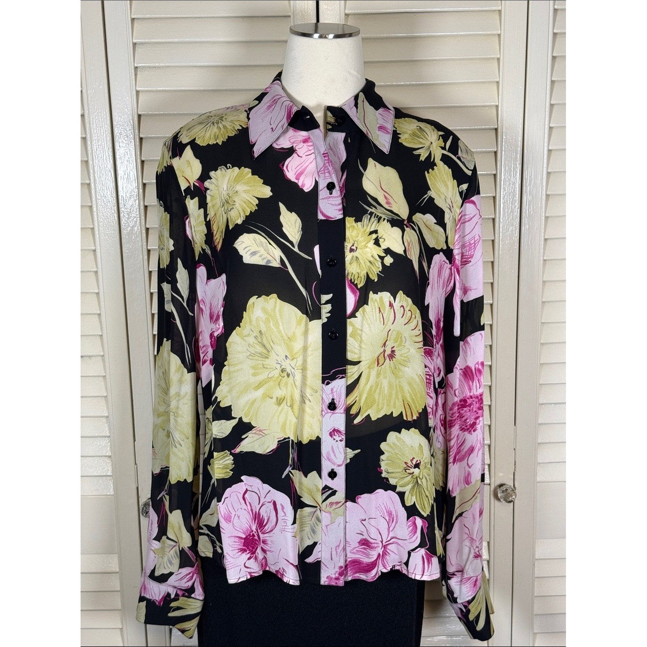 Linda Allard Ellen Tracy Vintage 90s Silk Floral Blouse Size 18 Perfect
