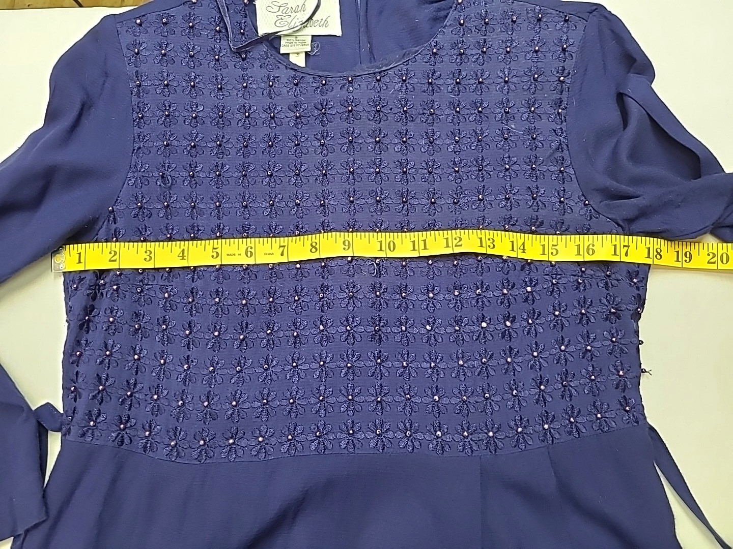 Vtg long Sleeve Floor Length Blue Dress Featuring Beaded Embellishments