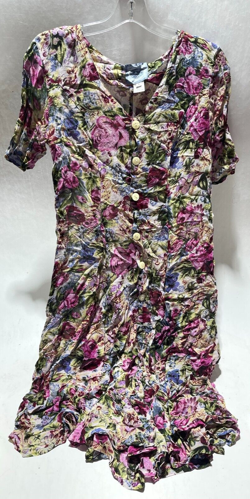 Vintage 90s Olive Clothing.Co 100% Rayon Button Up Dress Women Sz 1 Made in USA