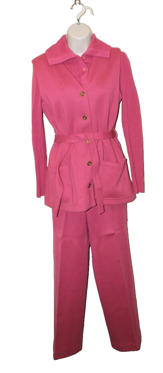 1940s 1950s Kimberly Knit 3pc Set PINK Sweater Suit Set Vest Cardigan Pants HTF