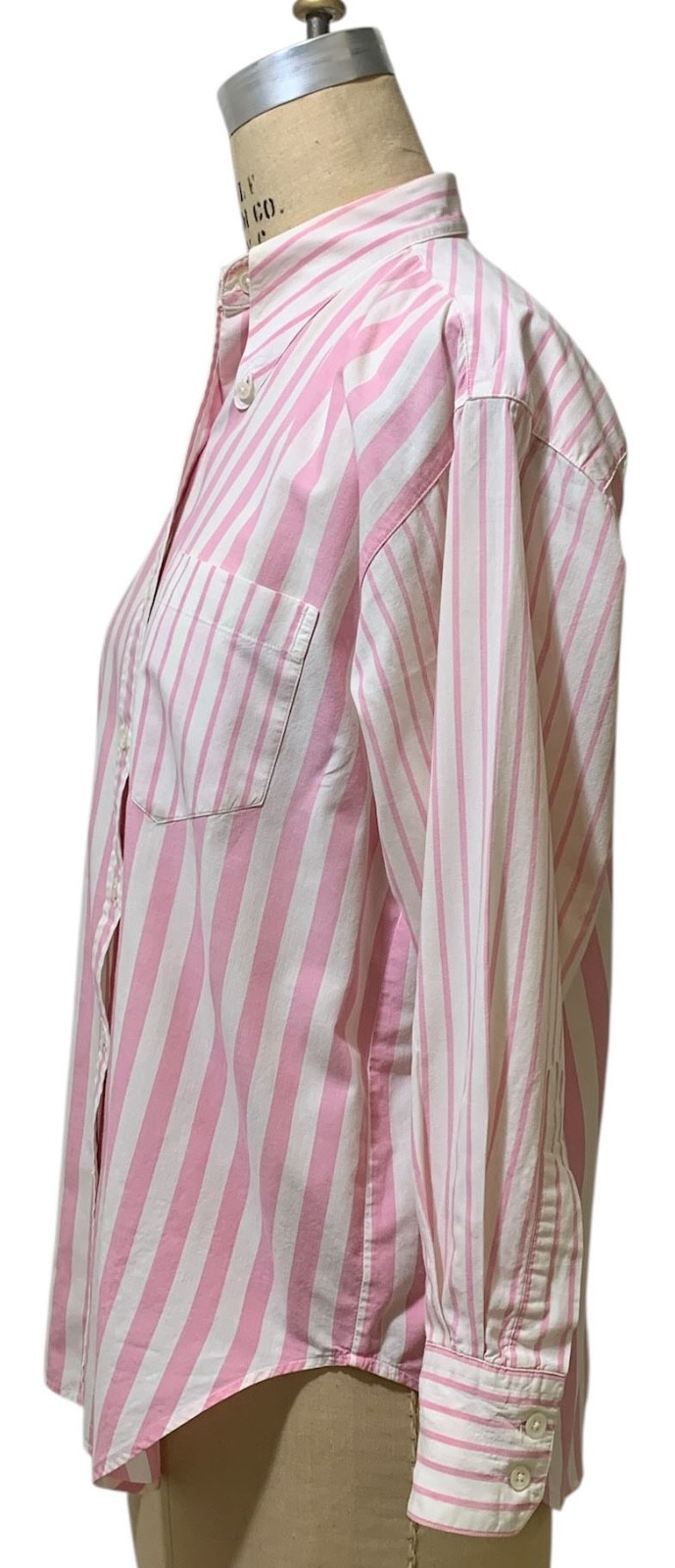 BANANA REPUBLIC Vintage 80s/90s Women’s LS Pink Cotton Stripe Blouse Shirt Sz S