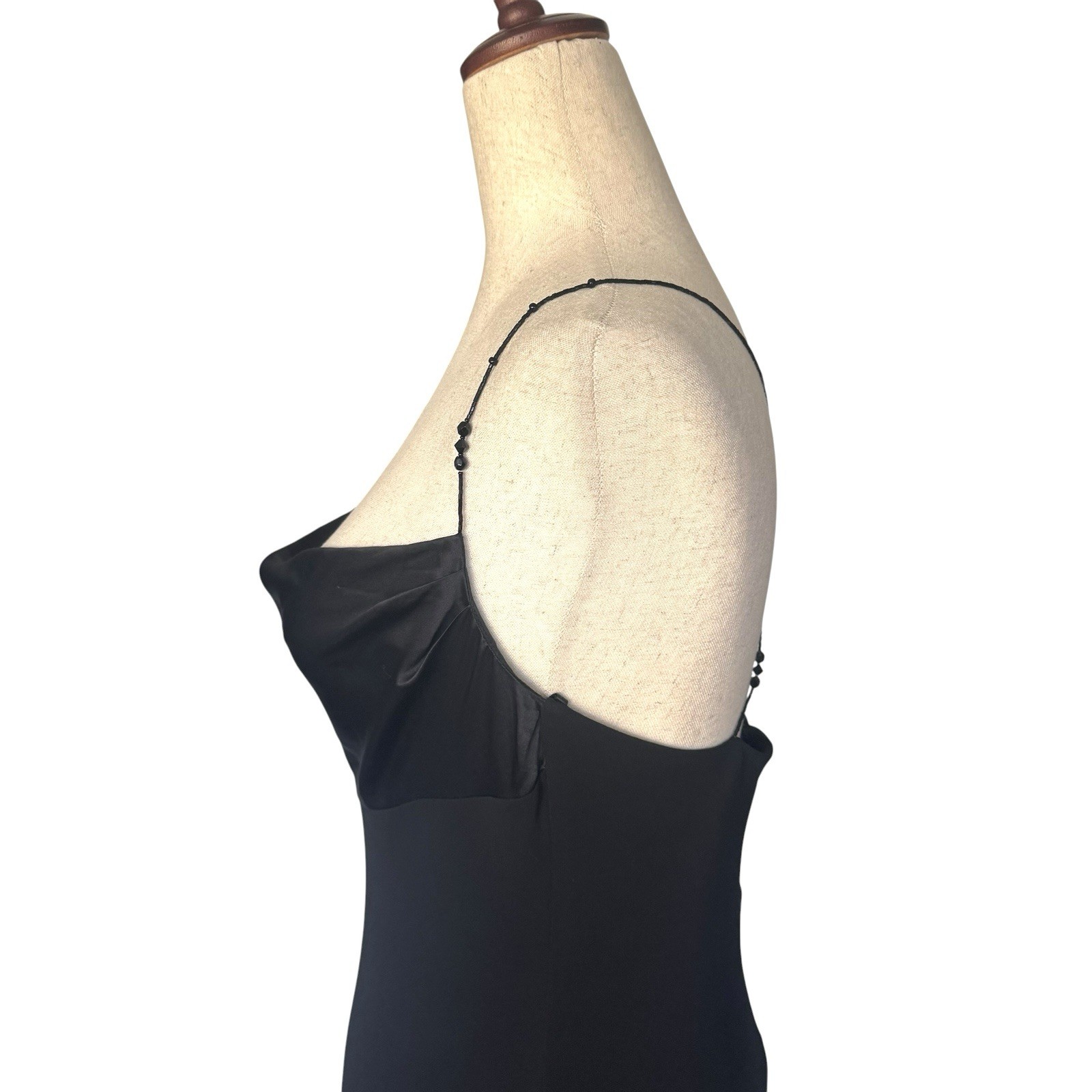 Vintage 90s Laundry Black Slip Maxi Dress Gown Beaded Straps Minimal Formal sz 6