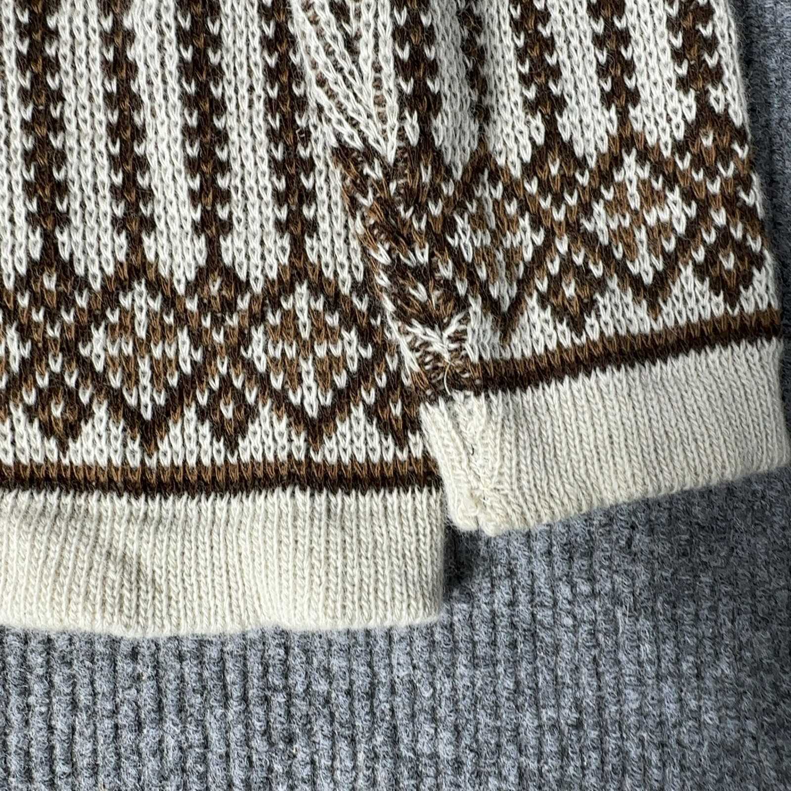 Vintage Nordstrikk Cardigan Sweater Women S White Brown Nordic Pewter Clasp Wool