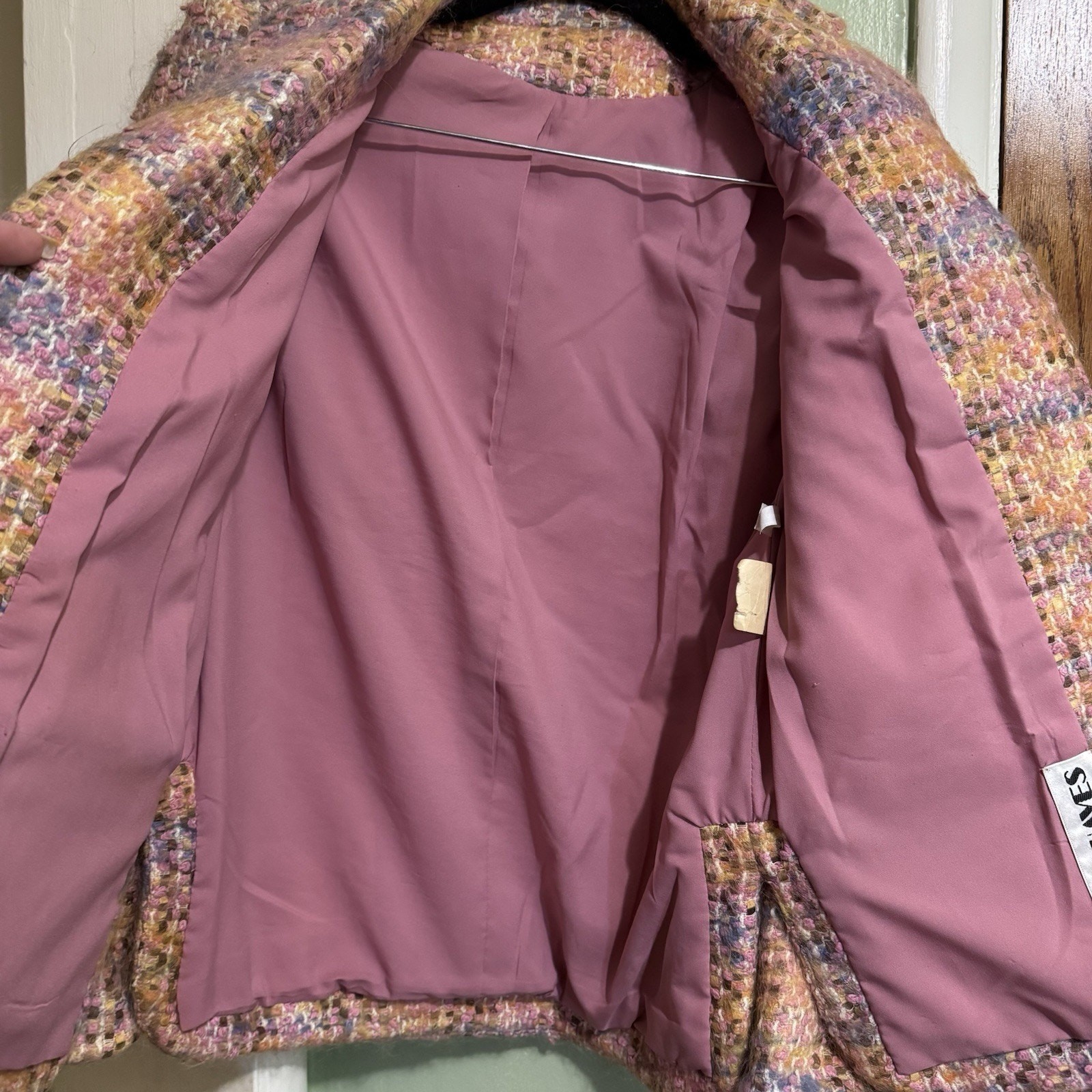 Vintage David Hayes Pink Multi Mohair Wool Blazer Barbie Pink Lining Size 4