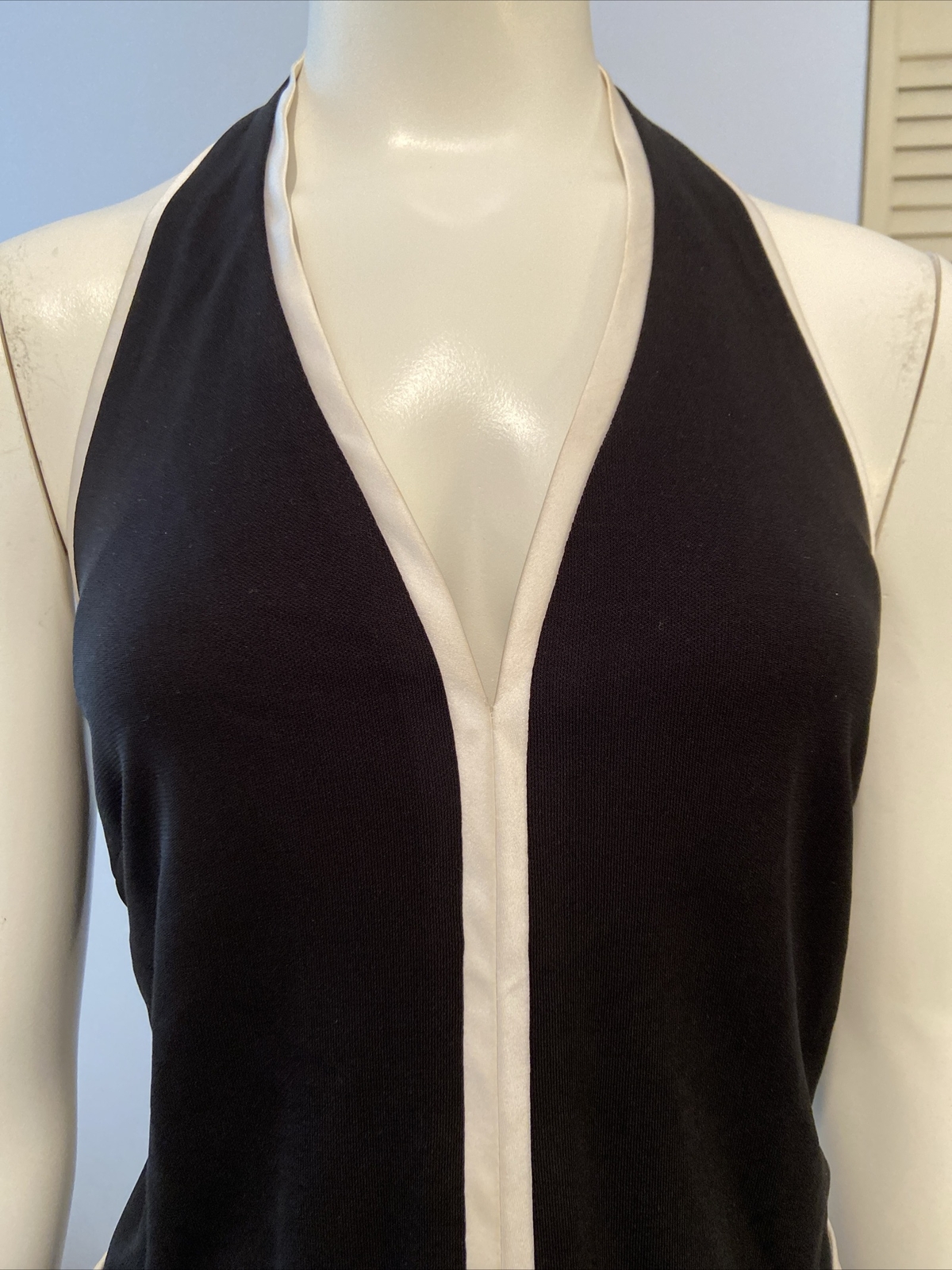 Vtg CHIC JOSEPH RIBKOFF 2 PC Halter Top Skirt Black With White Trim Slit Sz 10