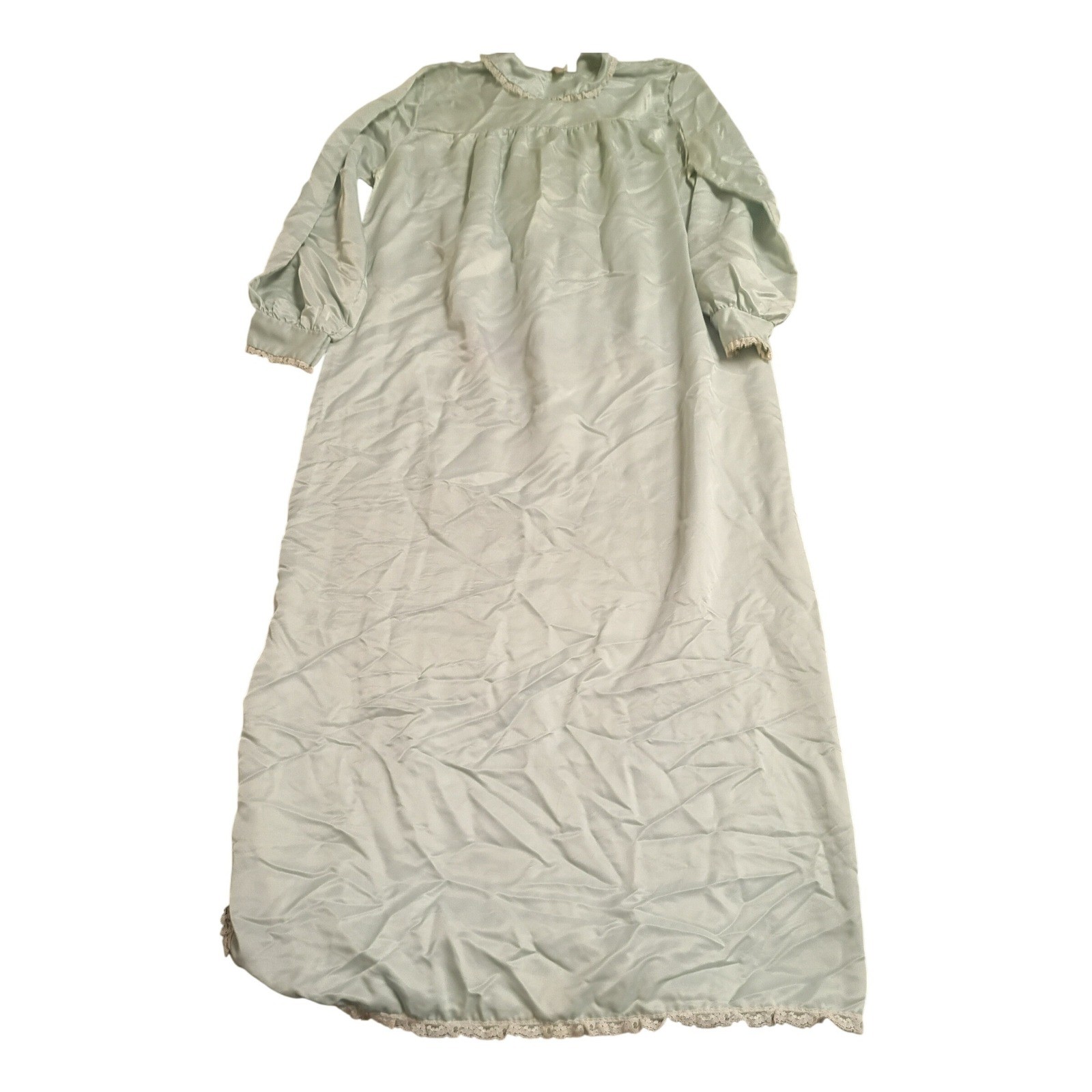 Leonora Vintage Nightgown Womens Small Mint Green Satin Lace Trim Regencycore