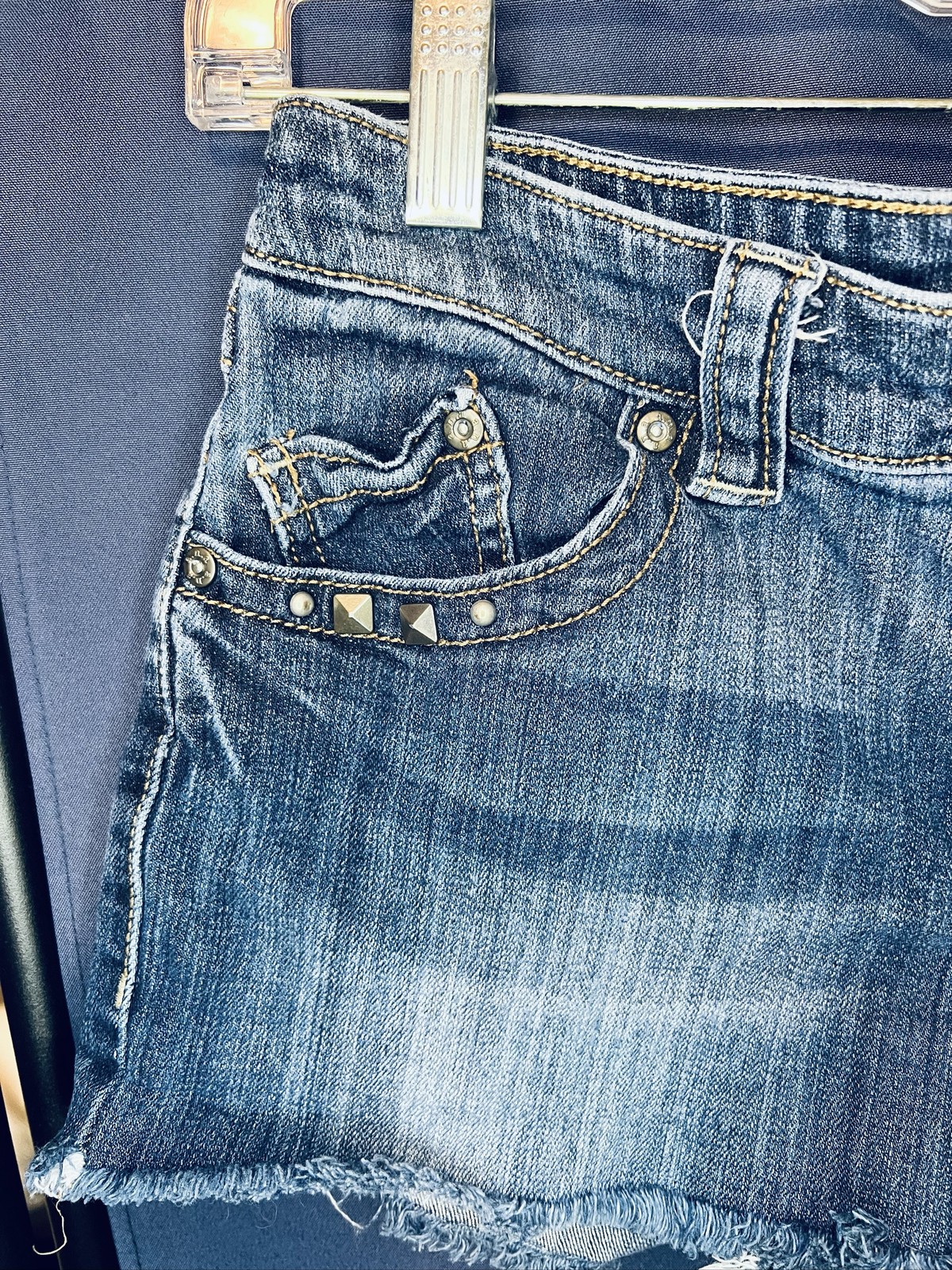 A.N.A A New Approach Womens Denim Shorts Studded Distressed Raw Hem
