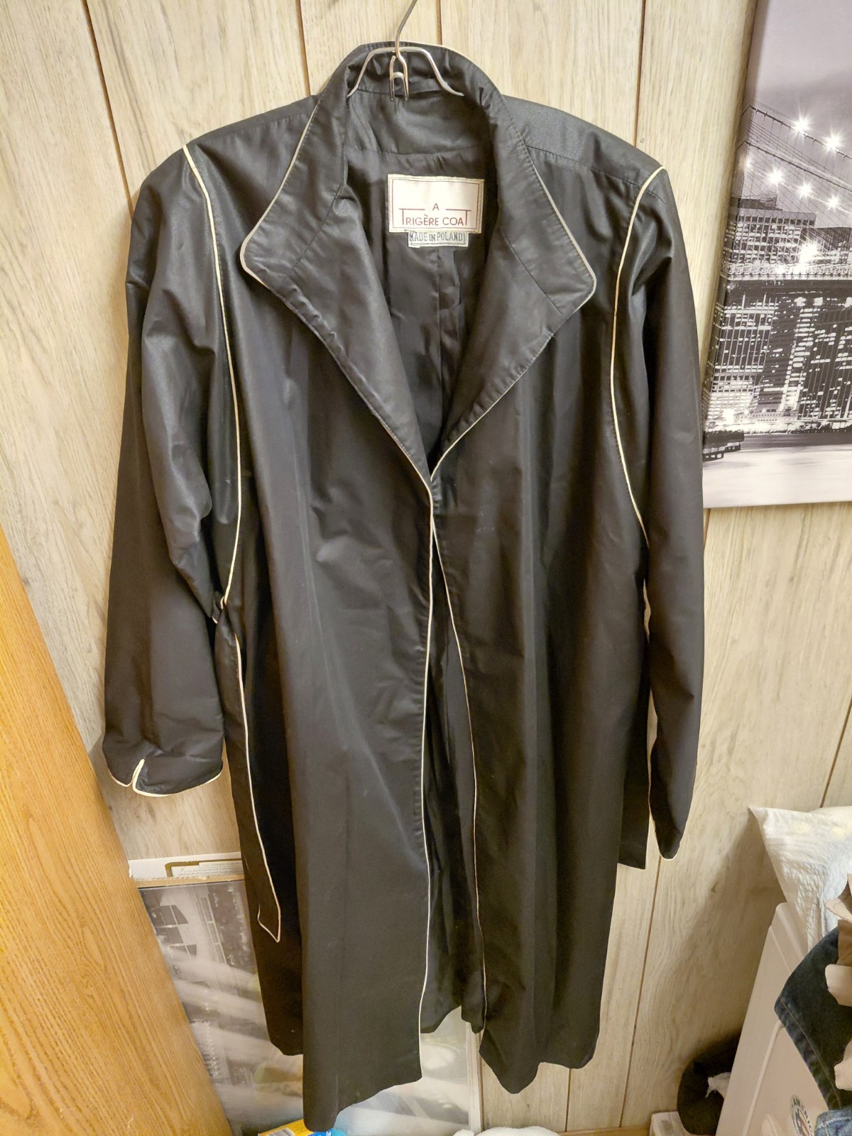 Vintage Coat Famous Trigere Swing Coat 12 All Weather Black With Waist Tie