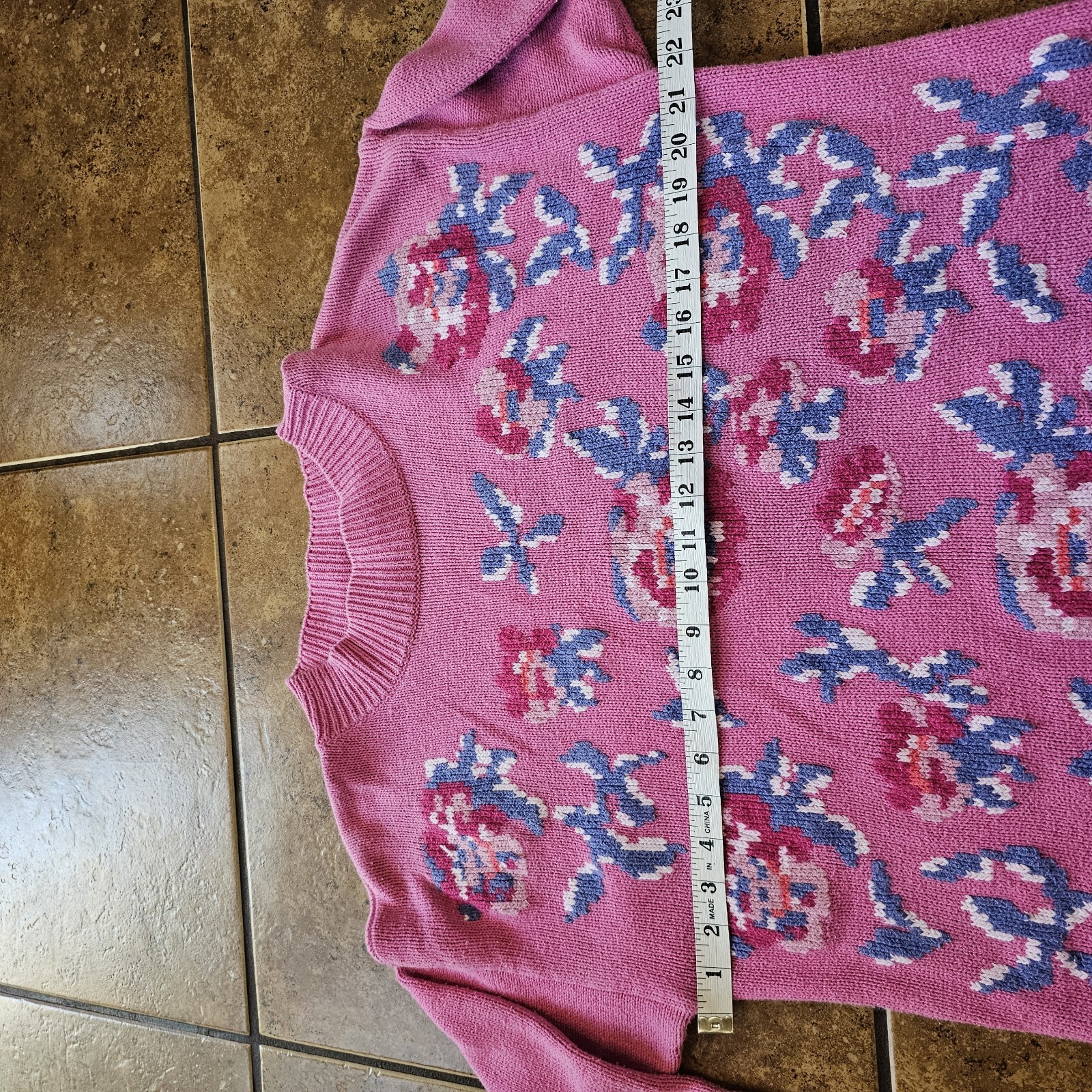 Vintage 90s Floral Knit Sweater Pink Purple Preview International Small Oversize